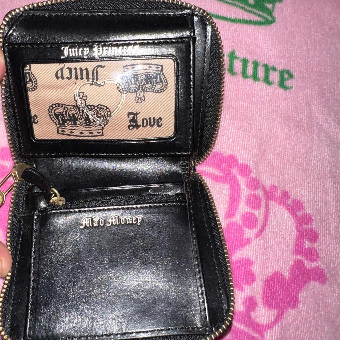 Vintage Black Grey Juicy Couture Wallet Card Holder Case Velvet Y2K Zip Around