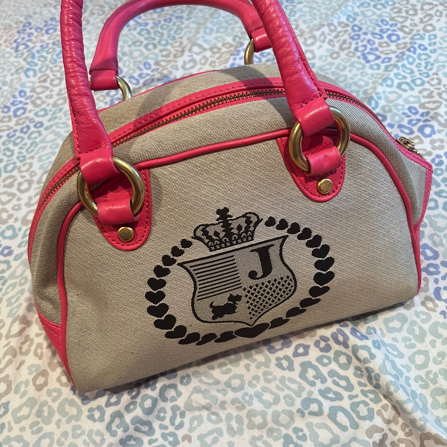 Vintage Pink Grey Juicy Couture Bowler Bag Handbag Purse Satchel Scottie Dog Y2K
