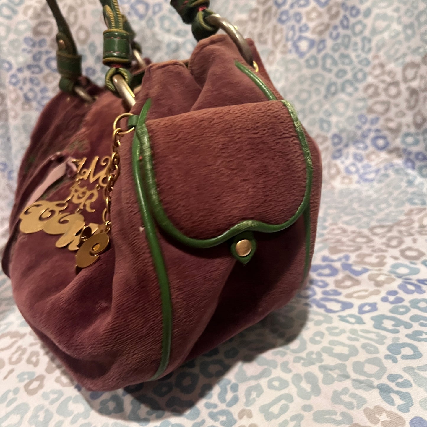 Vintage Green Purple Juicy Couture Purse Satchel Bag Handbag Velvet Y2K