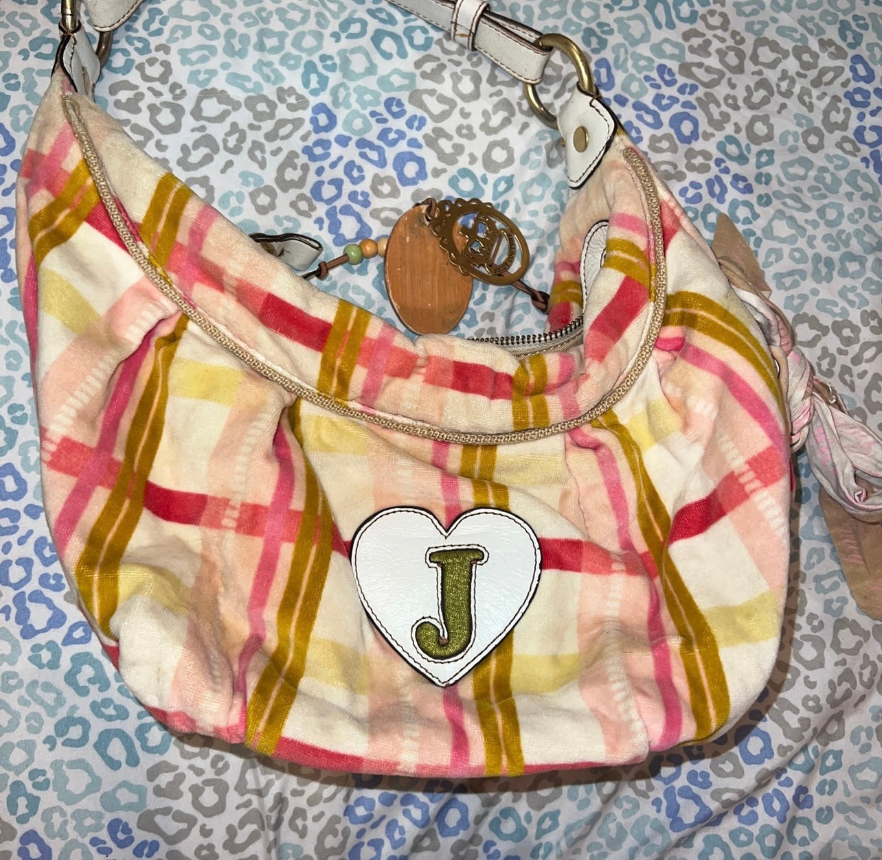 Vintage Pink White Plaid Juicy Couture Purse Satchel Bag Handbag Y2K