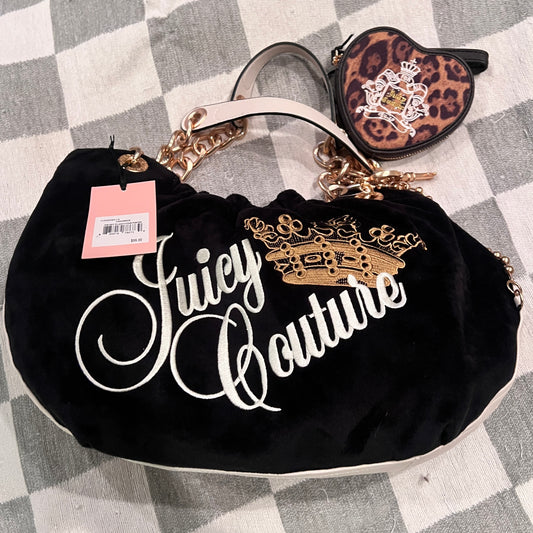 New Juicy Couture Black Satchel Bag + Cheetah Pouch Velour Vintage Style Purse
