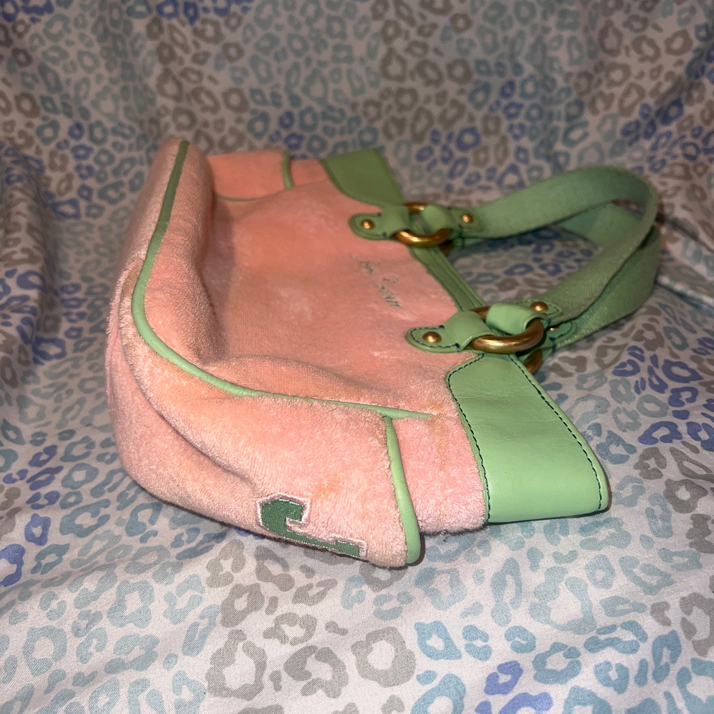 Vintage Green Pink Juicy Couture Bag Purse Handbag Terry Cloth Juicy Girls Rule