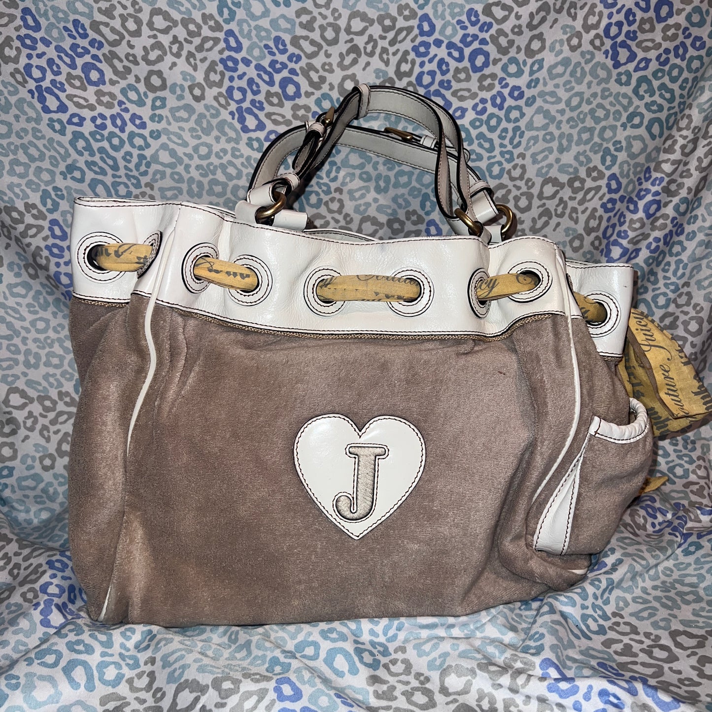 Vintage White Grey Juicy Couture Tote Bag Daydreamer Purse Handbag Terry Y2K