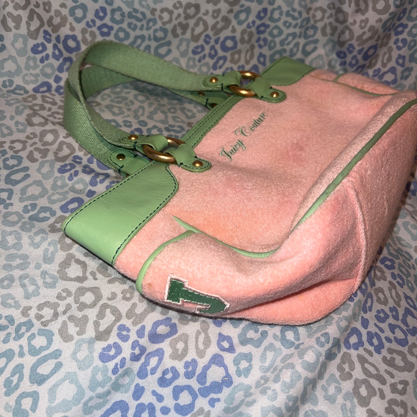 Vintage Green Pink Juicy Couture Bag Purse Handbag Terry Cloth Juicy Girls Rule