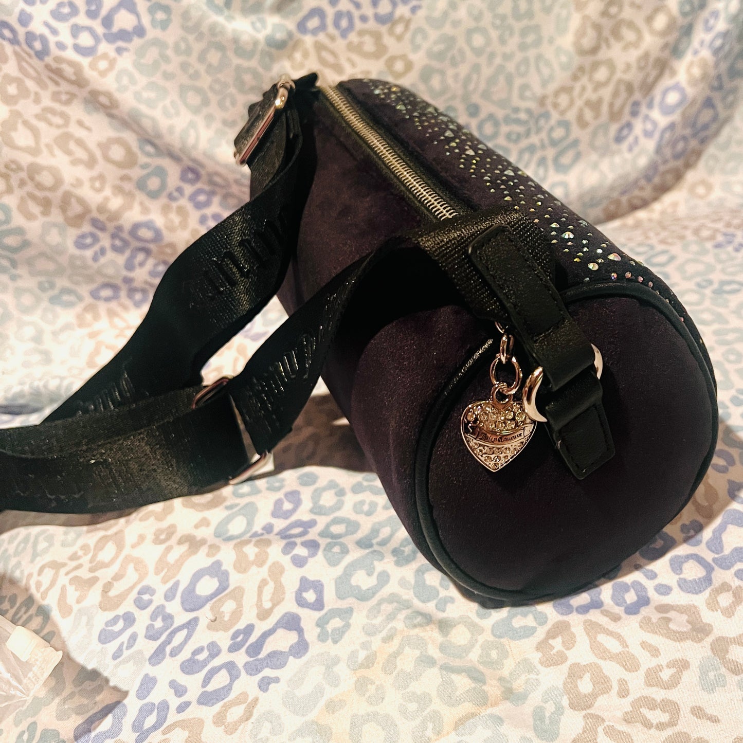 New Black Juicy Couture Purse Barrel Bag Crossbody Rhinestone Let It Shine