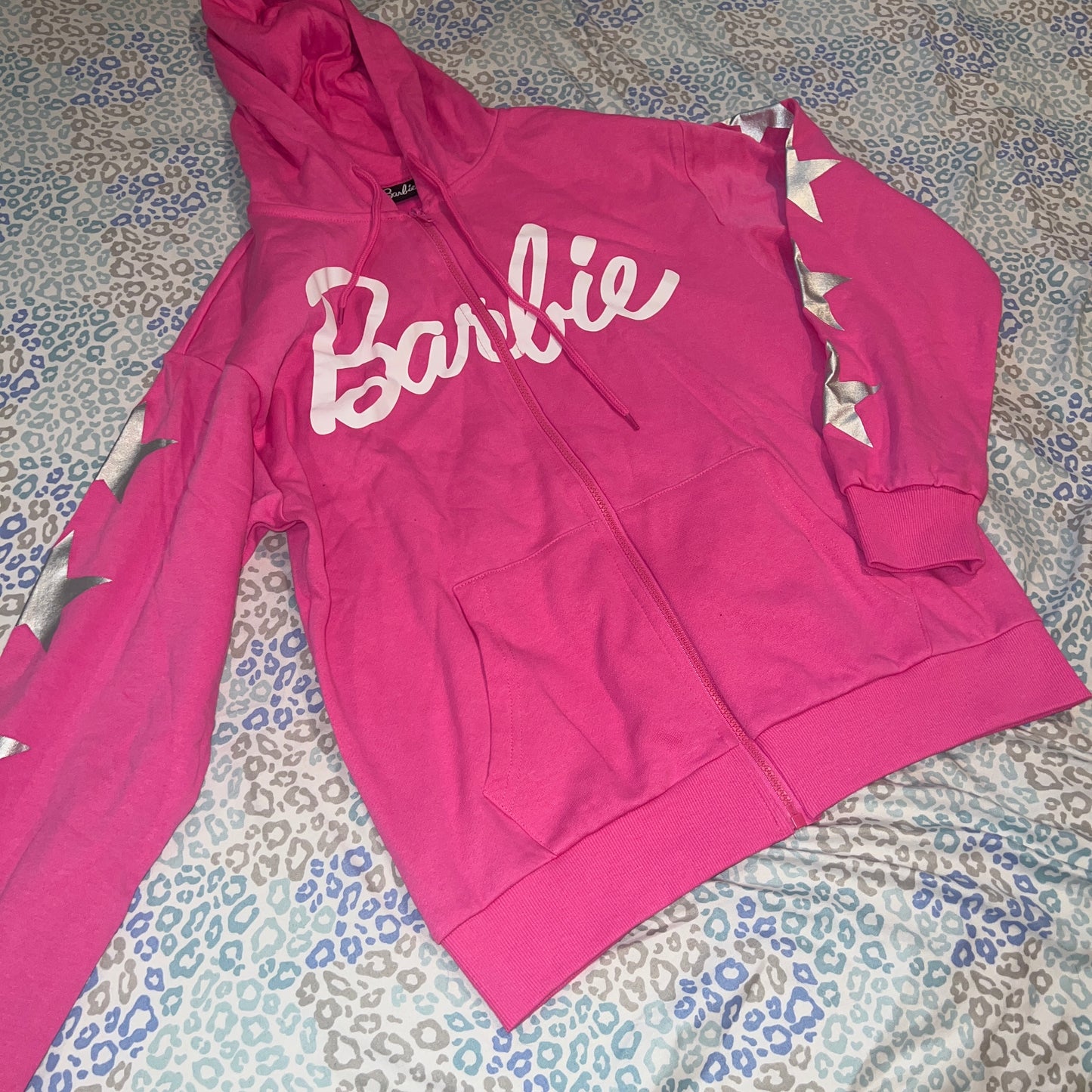 New Medium Pink Womens Barbie Jacket Sweatshirt Zip Up Wear To The Movie
