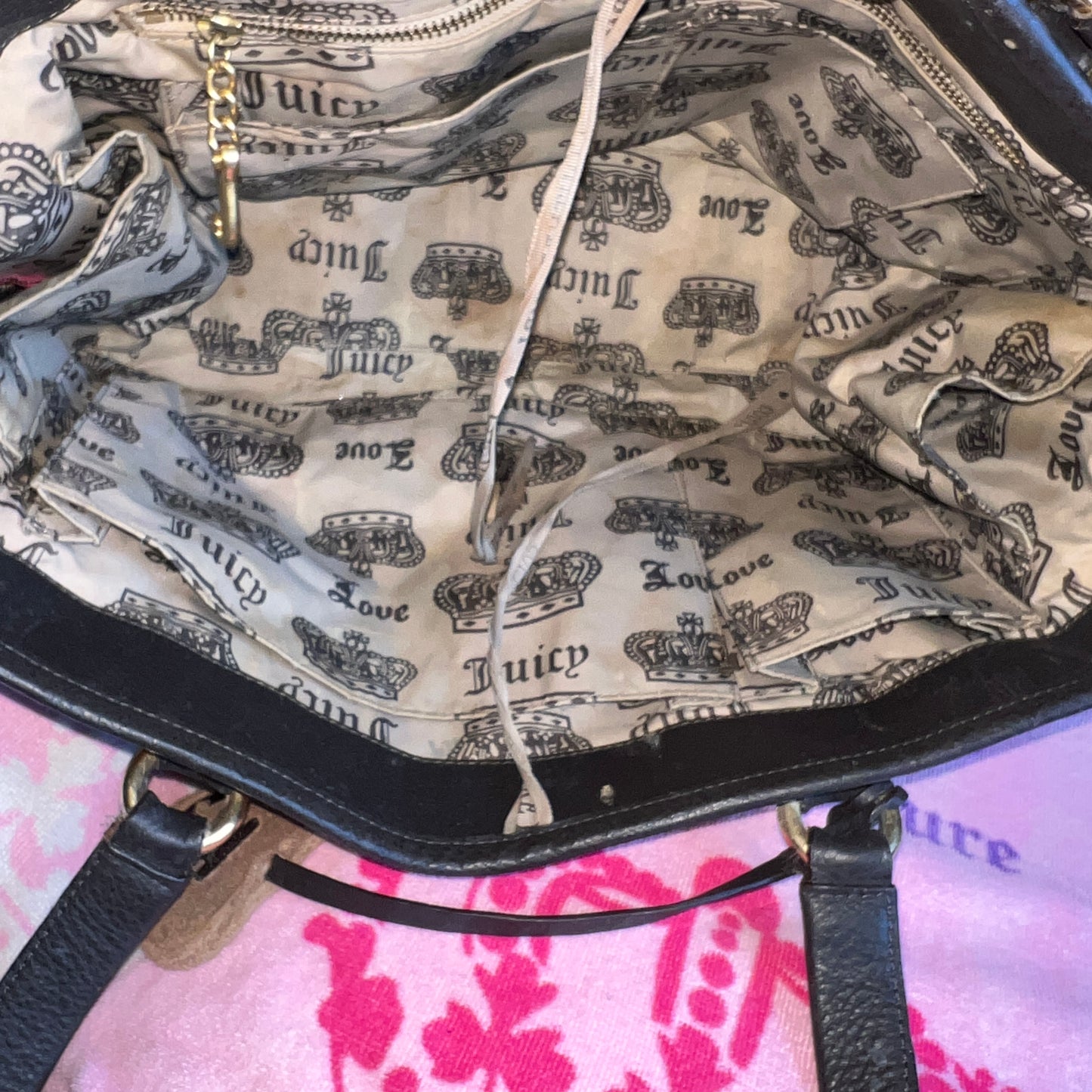 Vintage Brown Juicy Couture Handbag Purse Diaper Tote Baby Bag Y2K Terry Floral