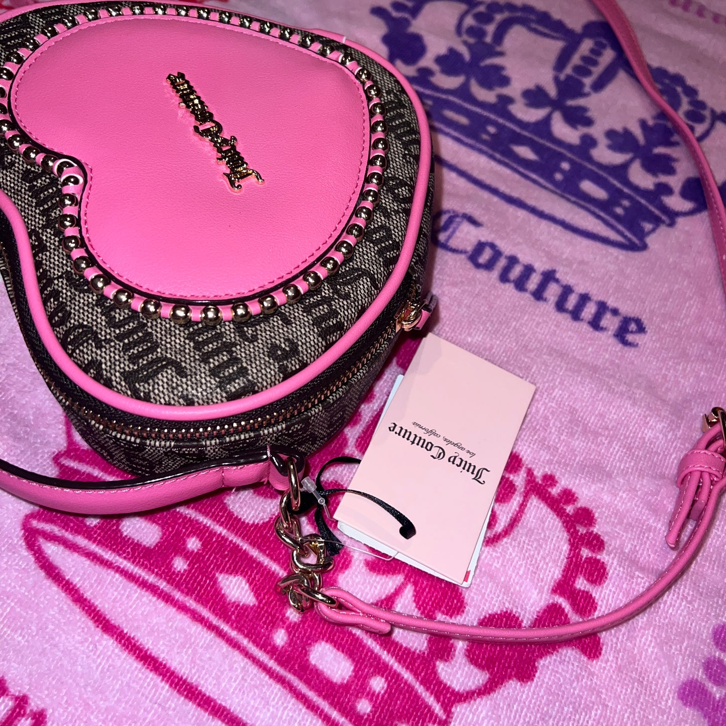 New Heart Pink Brown Juicy Couture Purse Crossbody BagLove Never Dies MSRP $79
