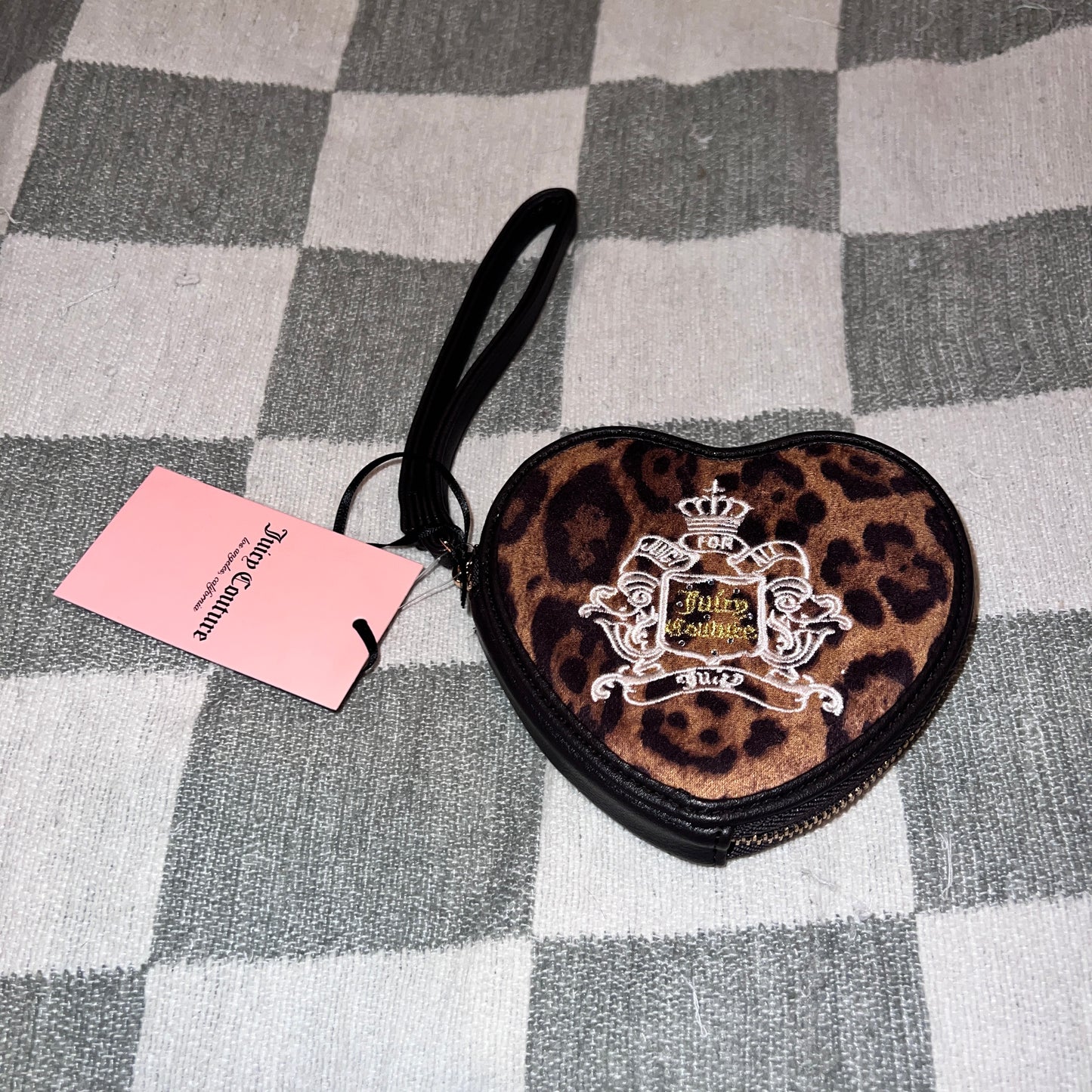 New Juicy Couture Black Satchel Bag + Cheetah Pouch Velour Vintage Style Purse