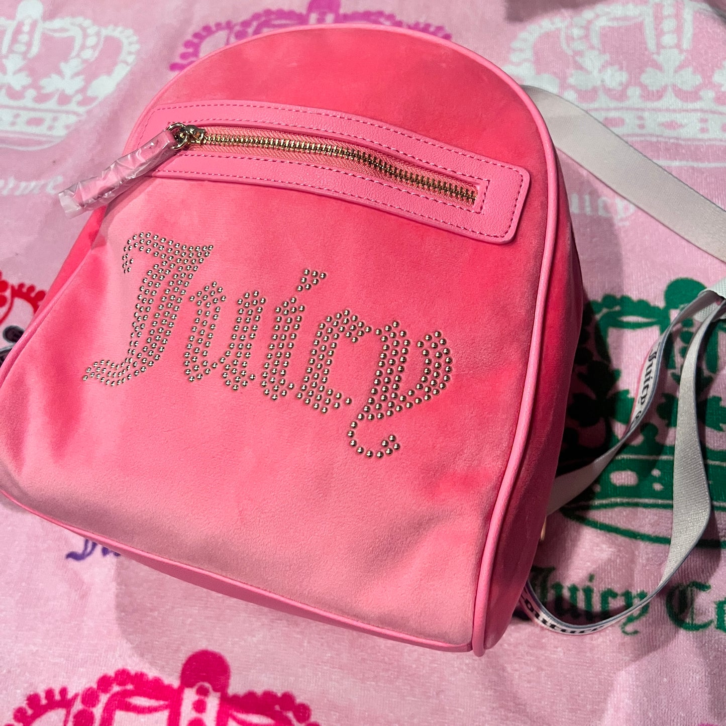New Pink Juicy Couture Backpack + Bag Charm NWT Purse Bag Velvet MSRP $99