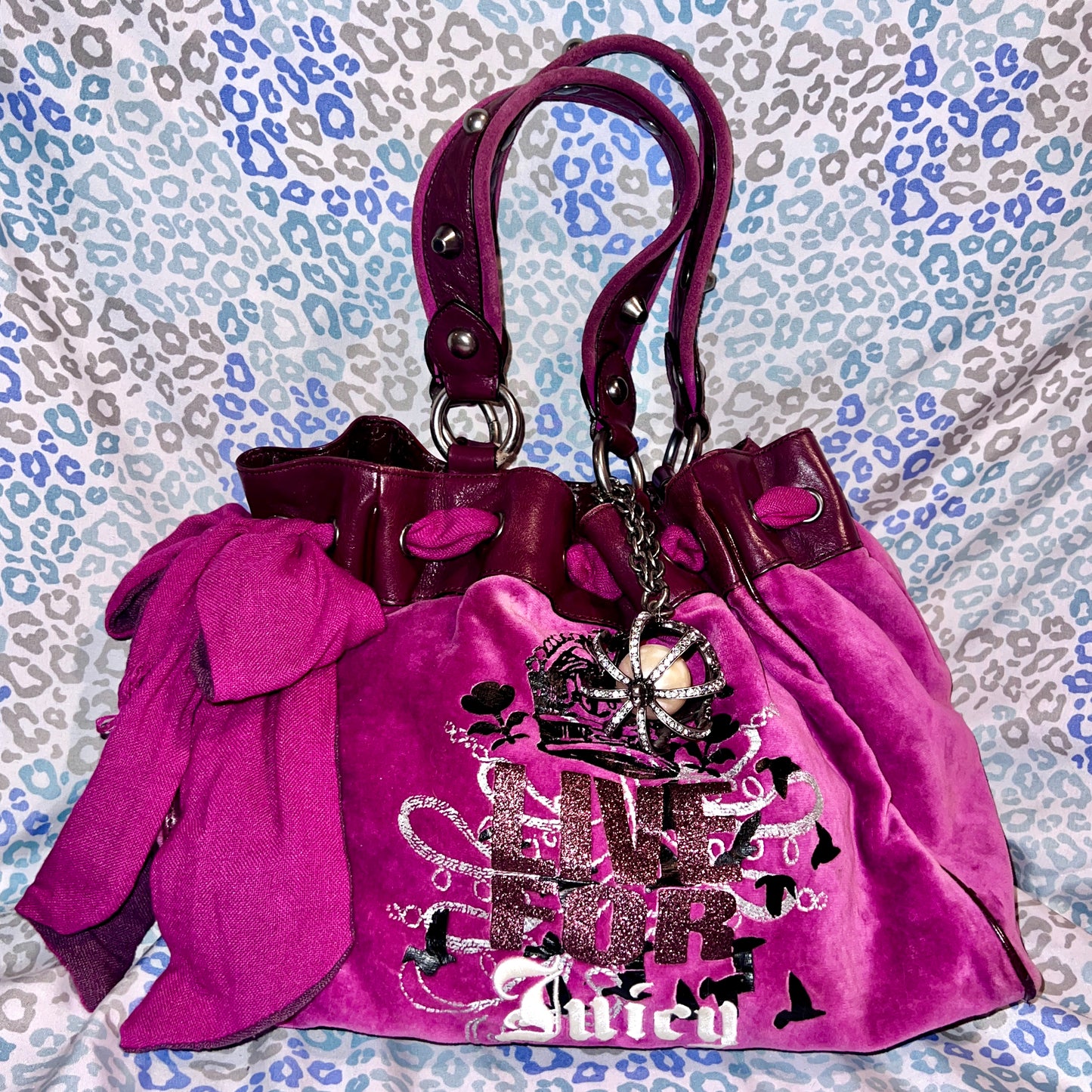 Vintage Purple Juicy Couture Purse Daydreamer Velvet Tote Bag Live for Juicy Y2K