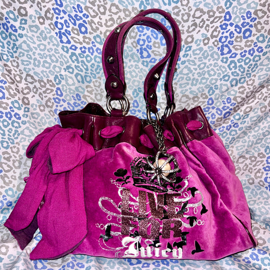 Vintage Purple Juicy Couture Purse Daydreamer Velvet Tote Bag Live for Juicy Y2K