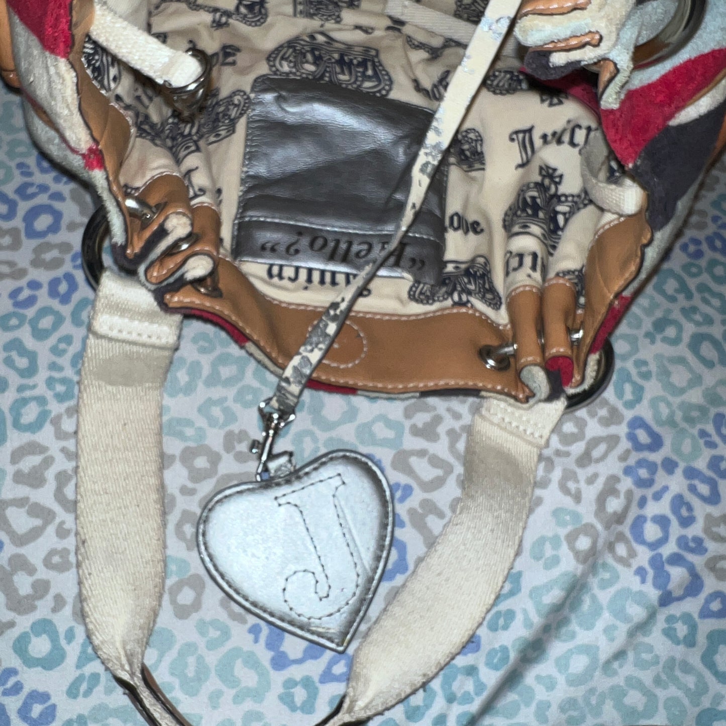 Vintage Striped Juicy Couture Purse Handbag Satchel Bag Nautical Terry Cloth Y2K