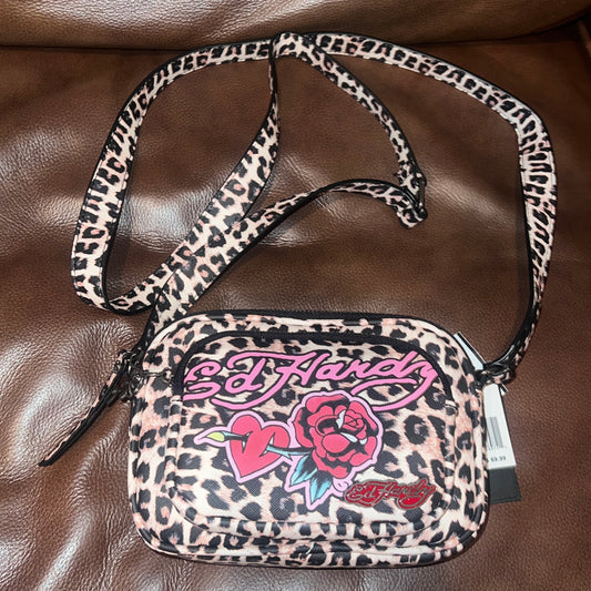 New Ed Hardy Crossbody Purse Bag Tattoo Y2K Heart Rose Leopard Cheetah