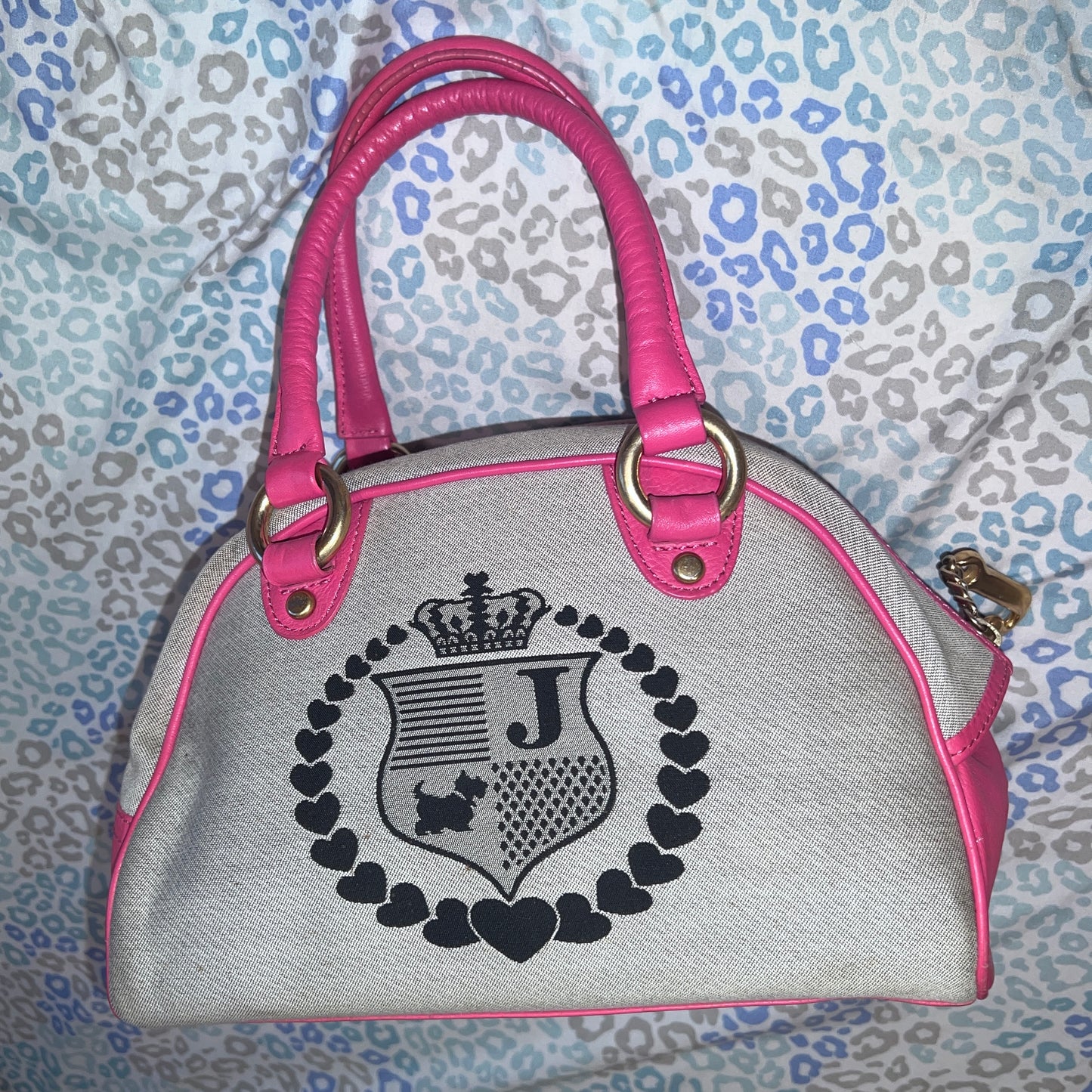 Vintage Pink Grey Juicy Couture Bowler Bag Handbag Purse Satchel Scottie Dog Y2K