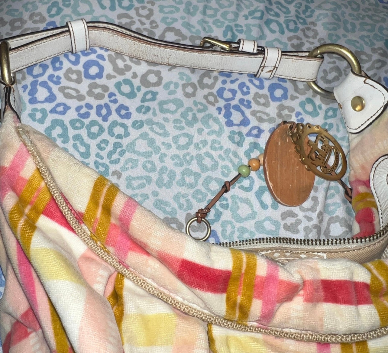 Vintage Pink White Plaid Juicy Couture Purse Satchel Bag Handbag Y2K
