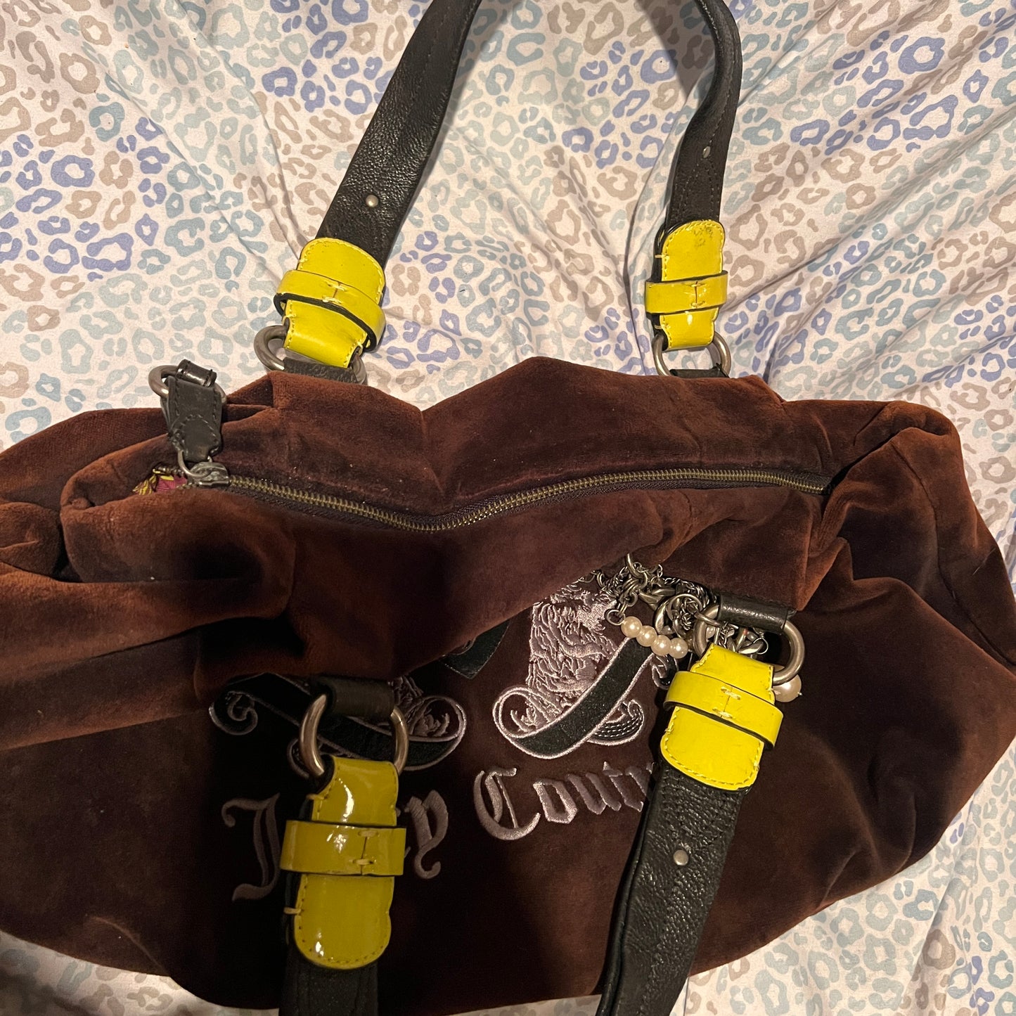 Vintage Yellow Black Juicy Couture Purse Tote Bag Handbag Velour Y2K Scottie Dog