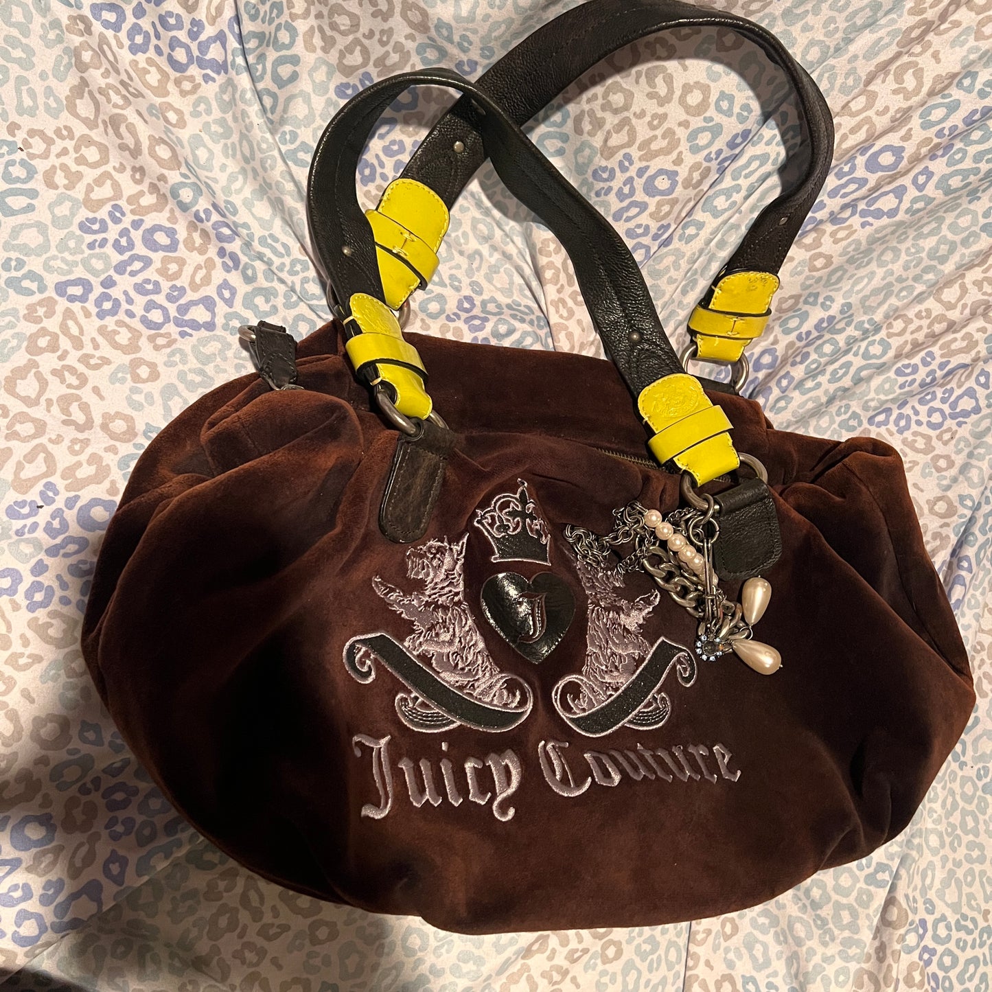 Vintage Yellow Black Juicy Couture Purse Tote Bag Handbag Velour Y2K Scottie Dog