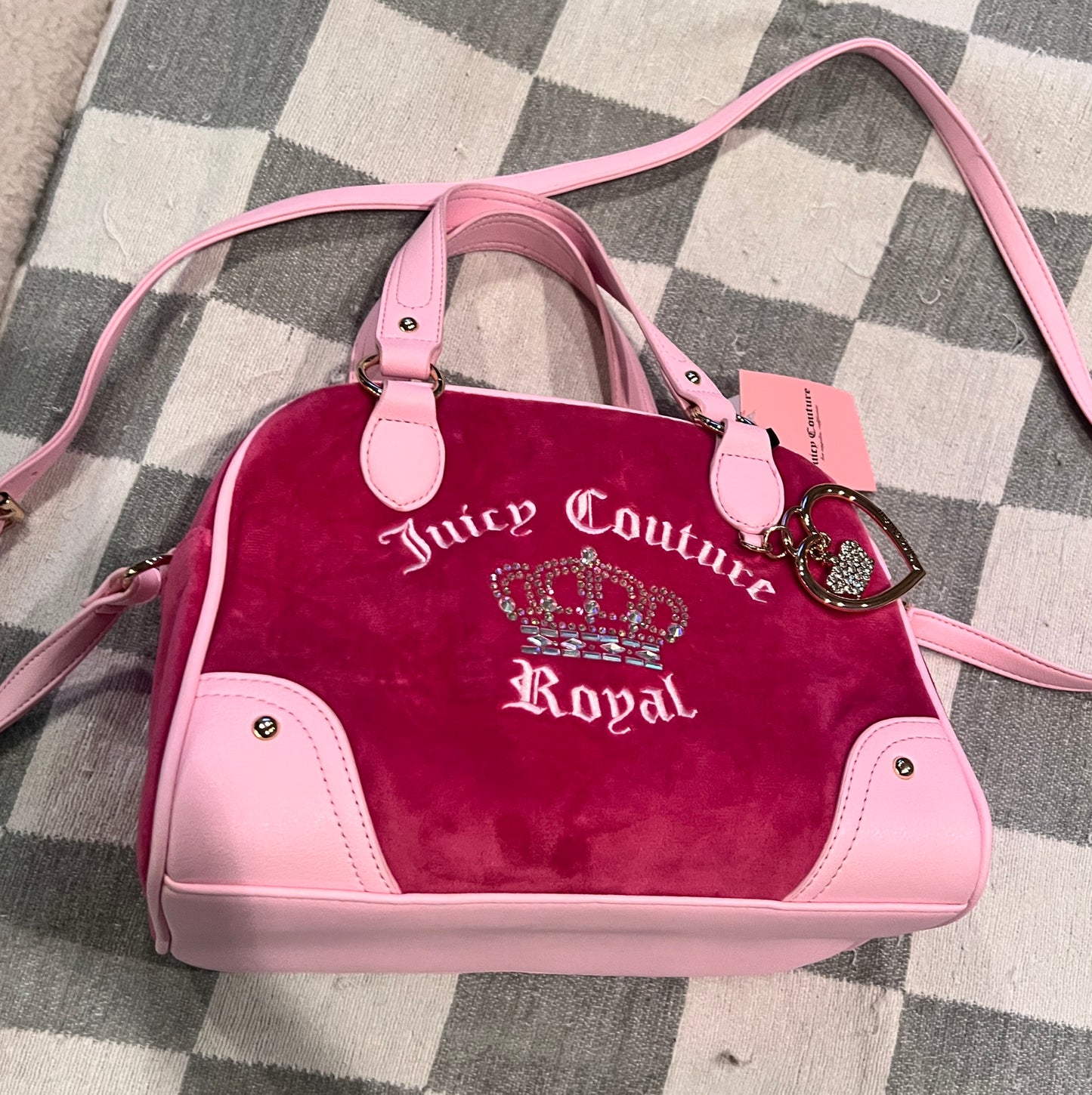 New Pink Juicy Couture Purse Bowler Satchel Bag Velour Vintage Y2K Juicy Royal