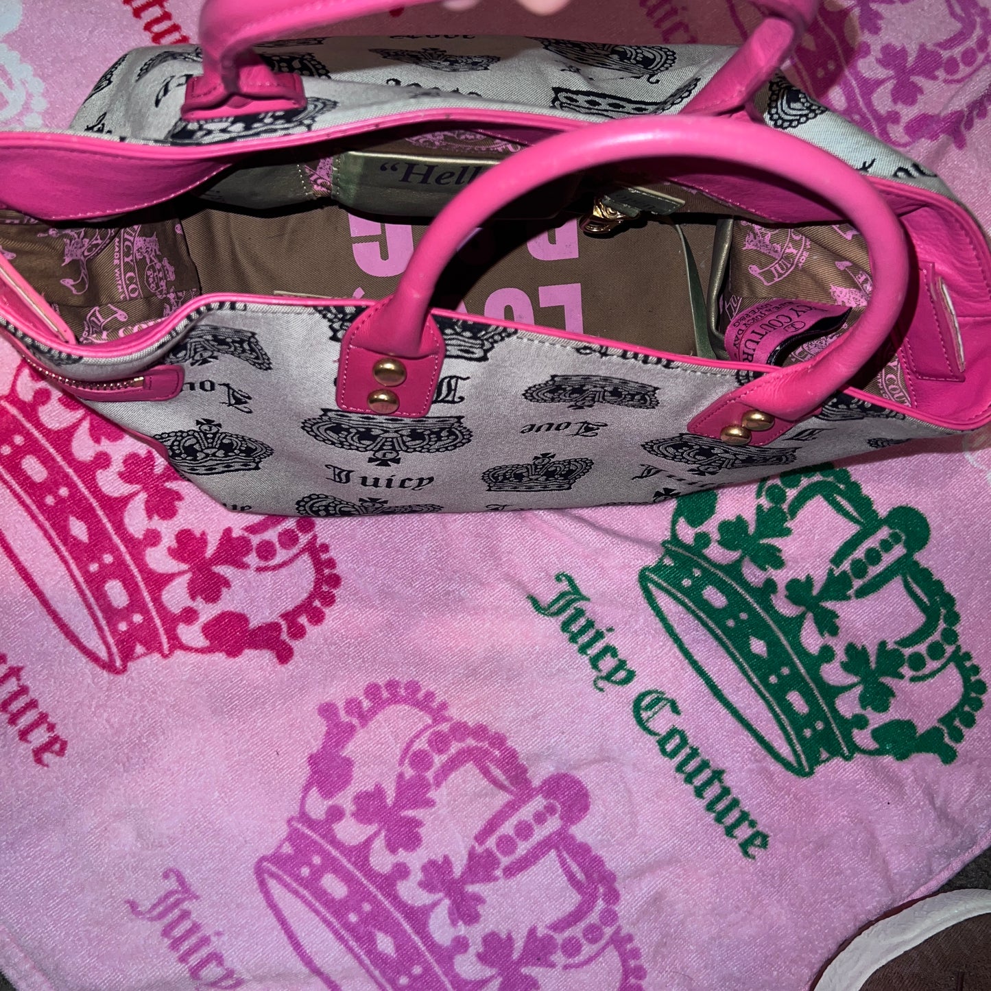 Vintage Pink Black Juicy Couture Purse Tote Bag Satchel XL Size Y2K