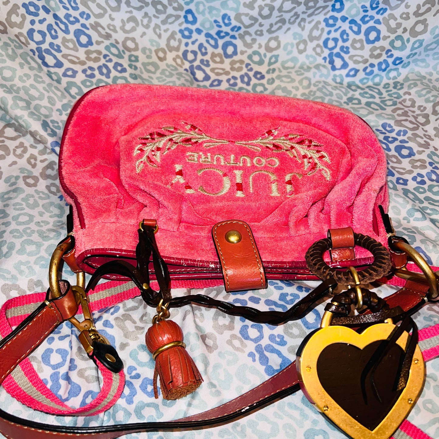 Vintage Pink Juicy Couture Purse Crossbody Bag Terry Cloth Handbag Y2K