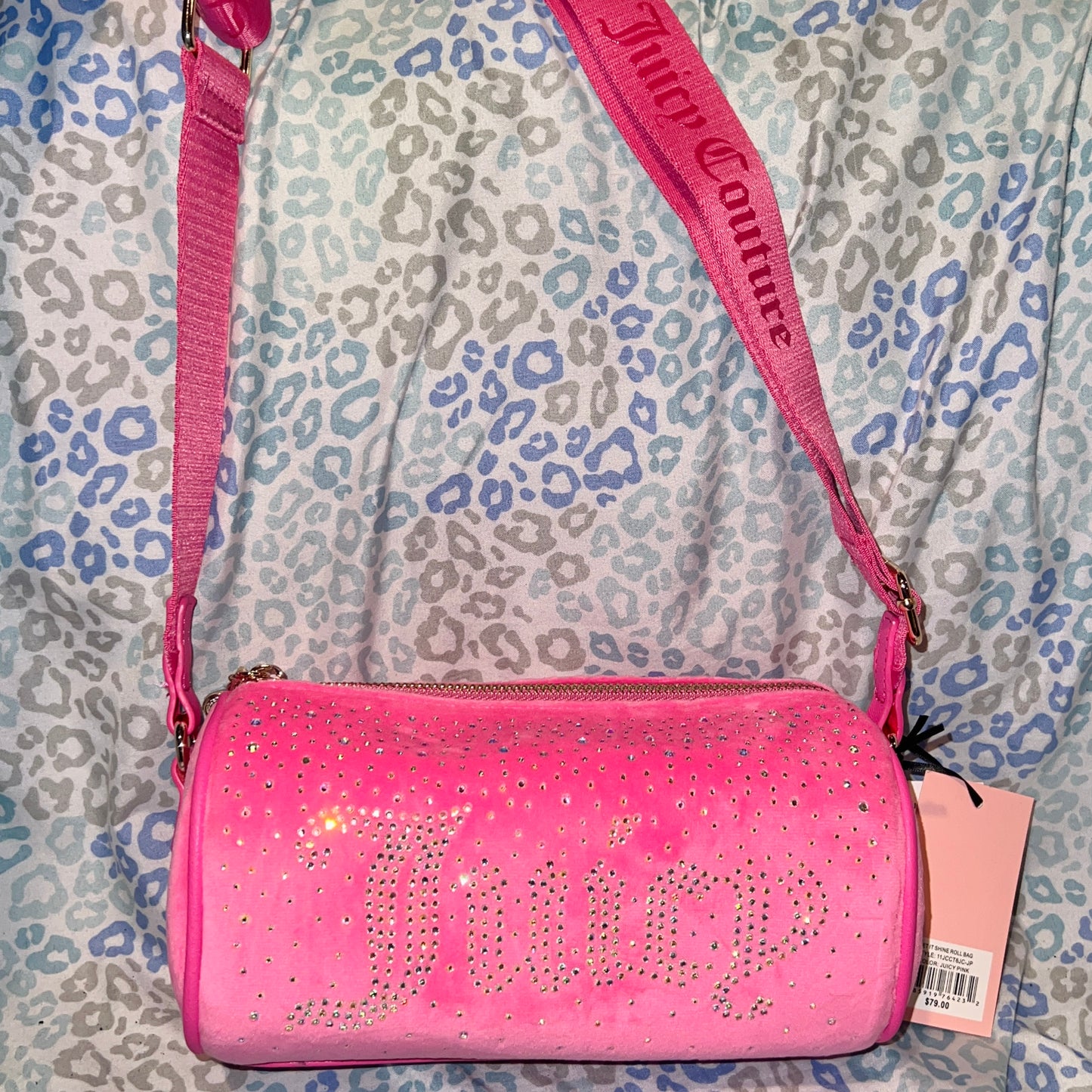 New Pink Juicy Couture Purse Barrel Bag Rhinestone Crossbody Velvet Let It Shine