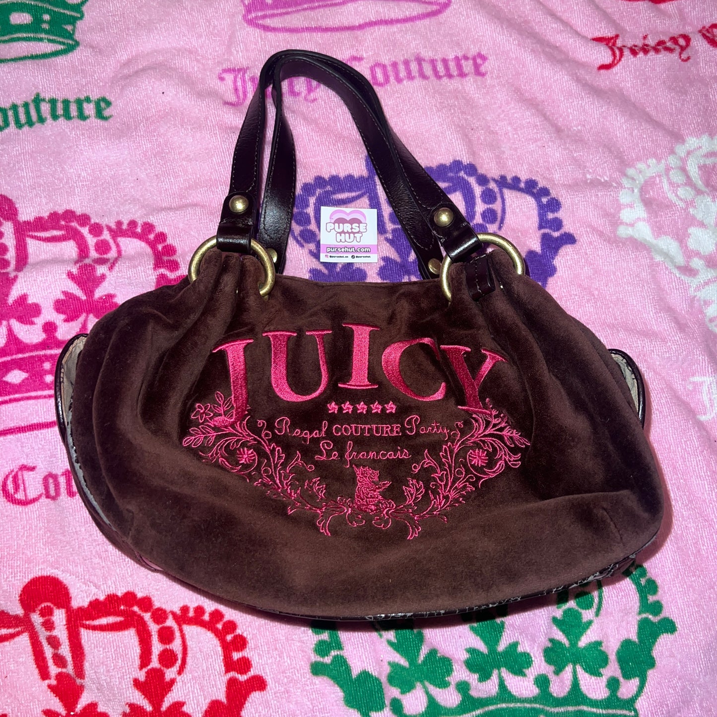 Vintage Pink Brown Juicy Couture Satchel Bag Purse Handbag Velour Y2K