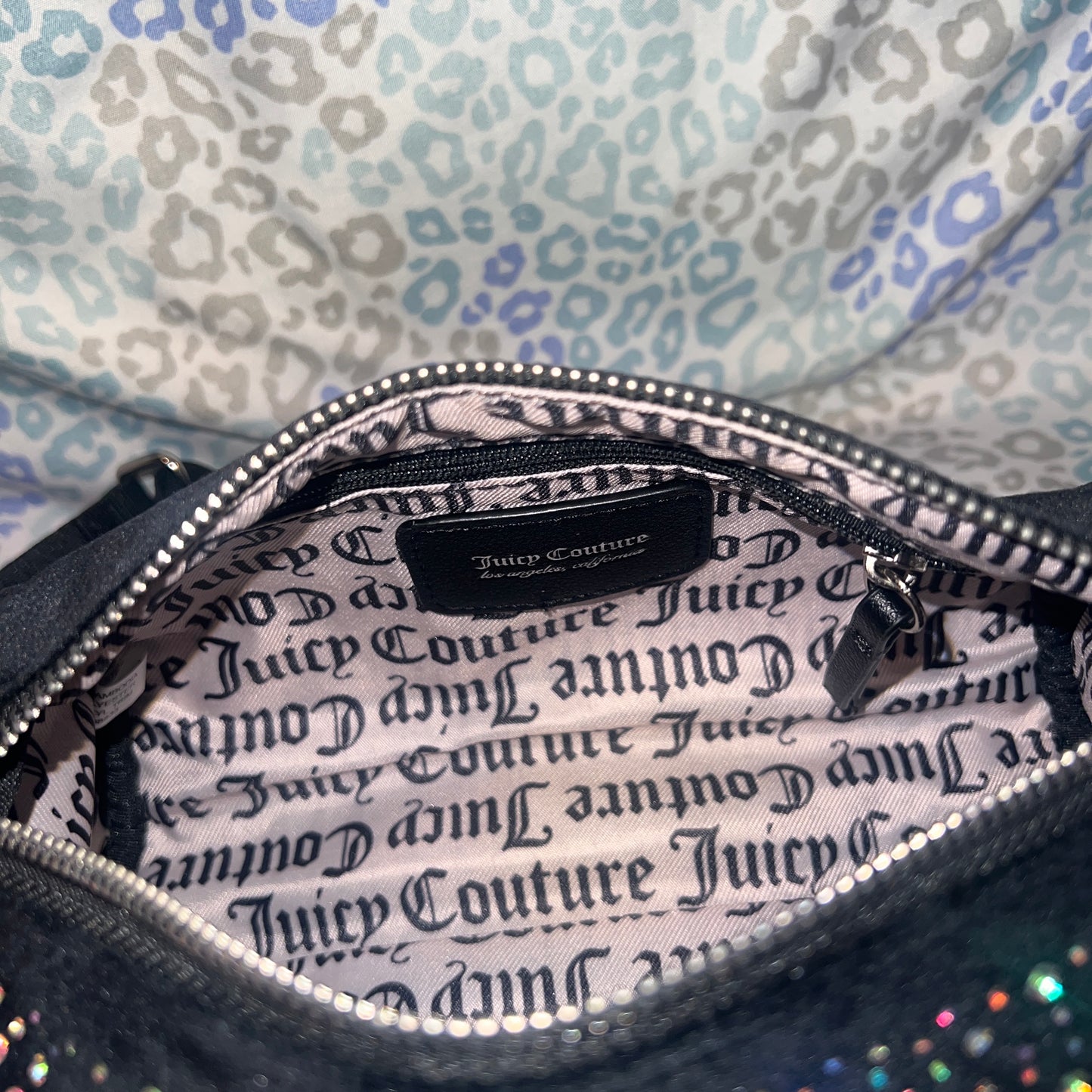 New Black Juicy Couture Purse Barrel Bag Crossbody Rhinestone Let It Shine