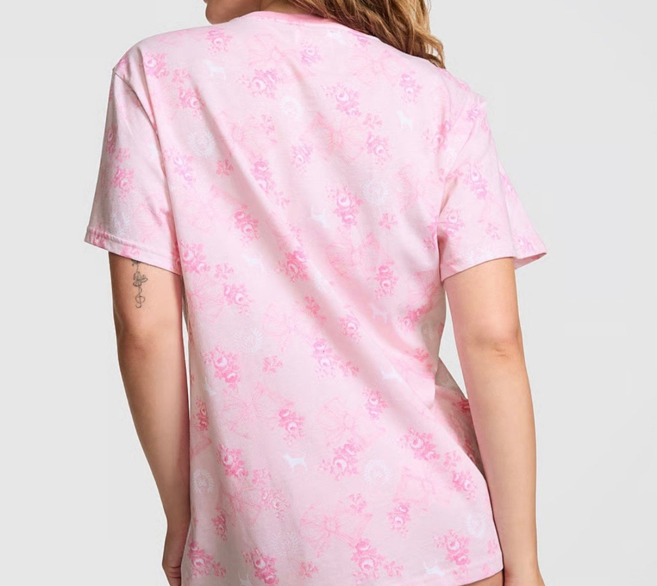 New S Small Victoria’s Secret PINK LOVESHACKFANCY Floral Campus Tee Shirt Bows