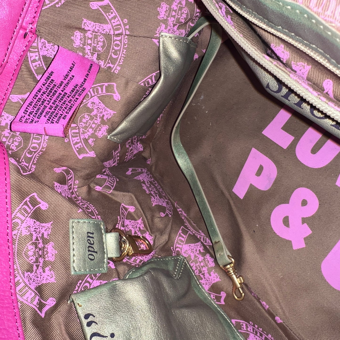 Vintage Pink Black Juicy Couture Purse Tote Bag Satchel XL Size Y2K