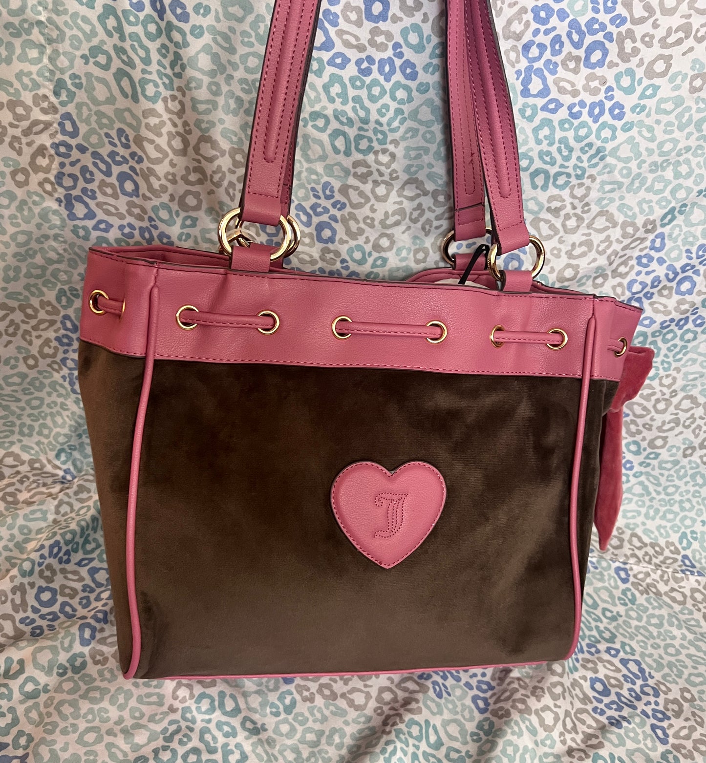 New Pink Brown Juicy Couture Purse Daydreamer Tote Bag Velour Handbag Dog Charm