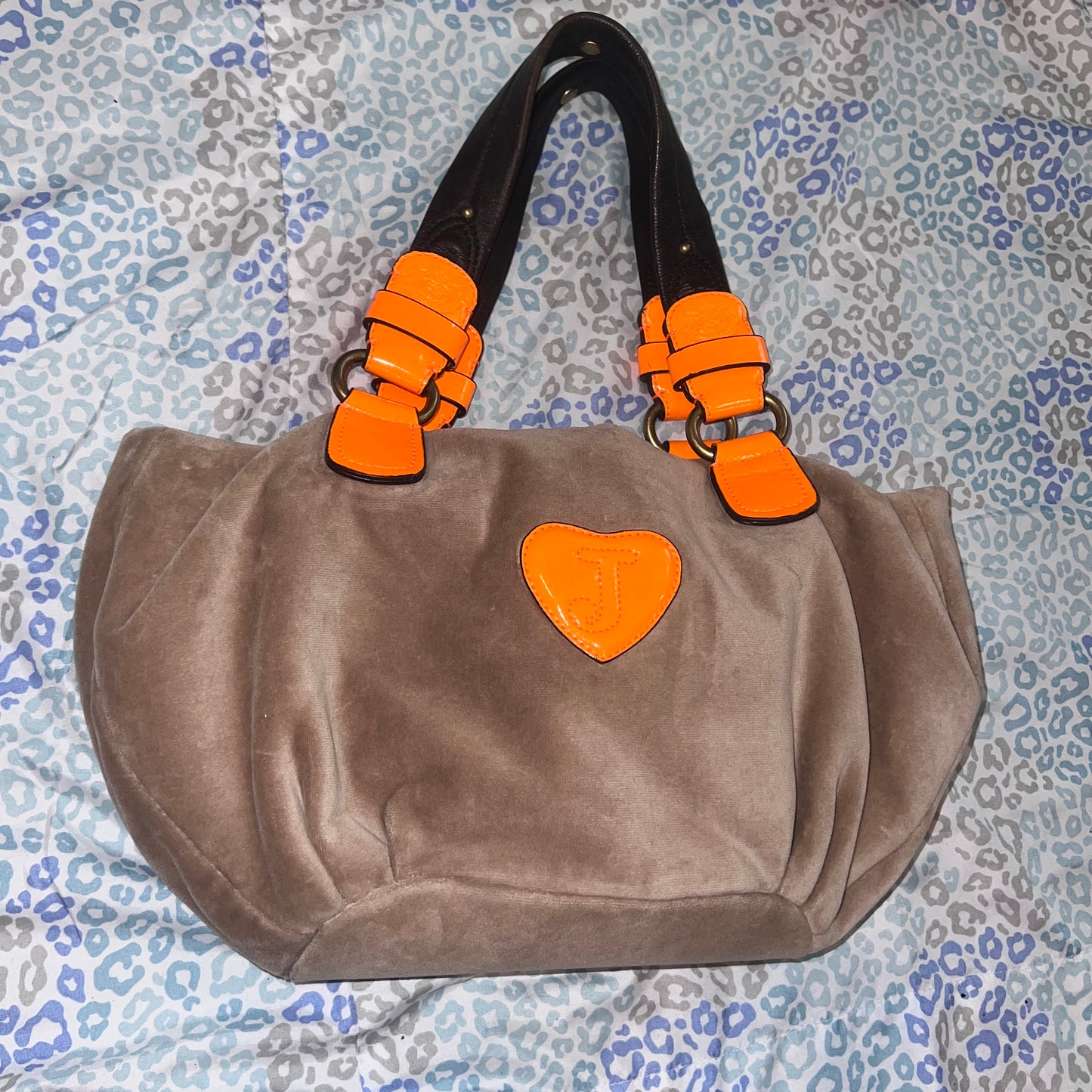 Vintage Tan Brown Juicy Couture Purse Satchel Bag Handbag Velour Scottie Dog Y2K