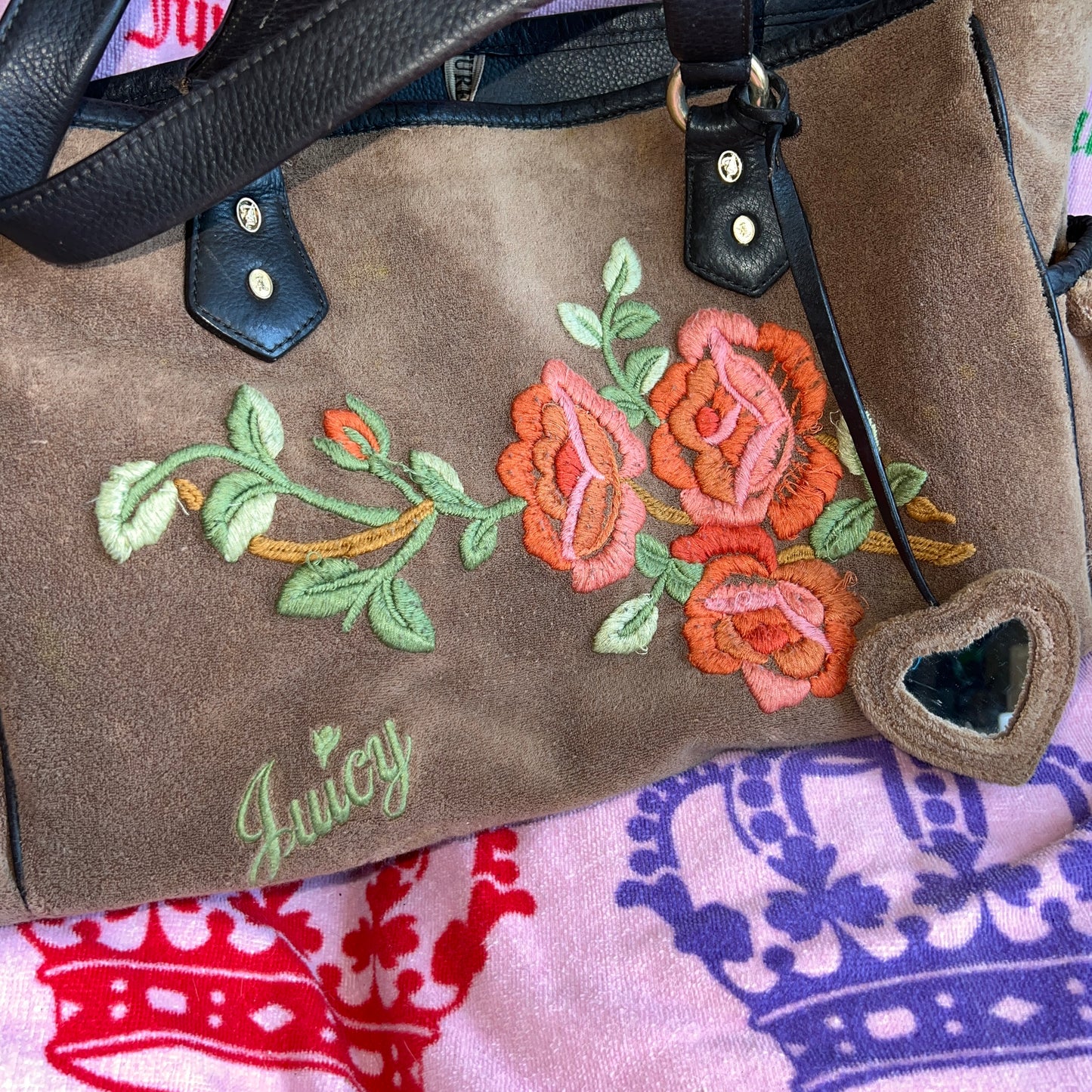 Vintage Brown Juicy Couture Handbag Purse Diaper Tote Baby Bag Y2K Terry Floral