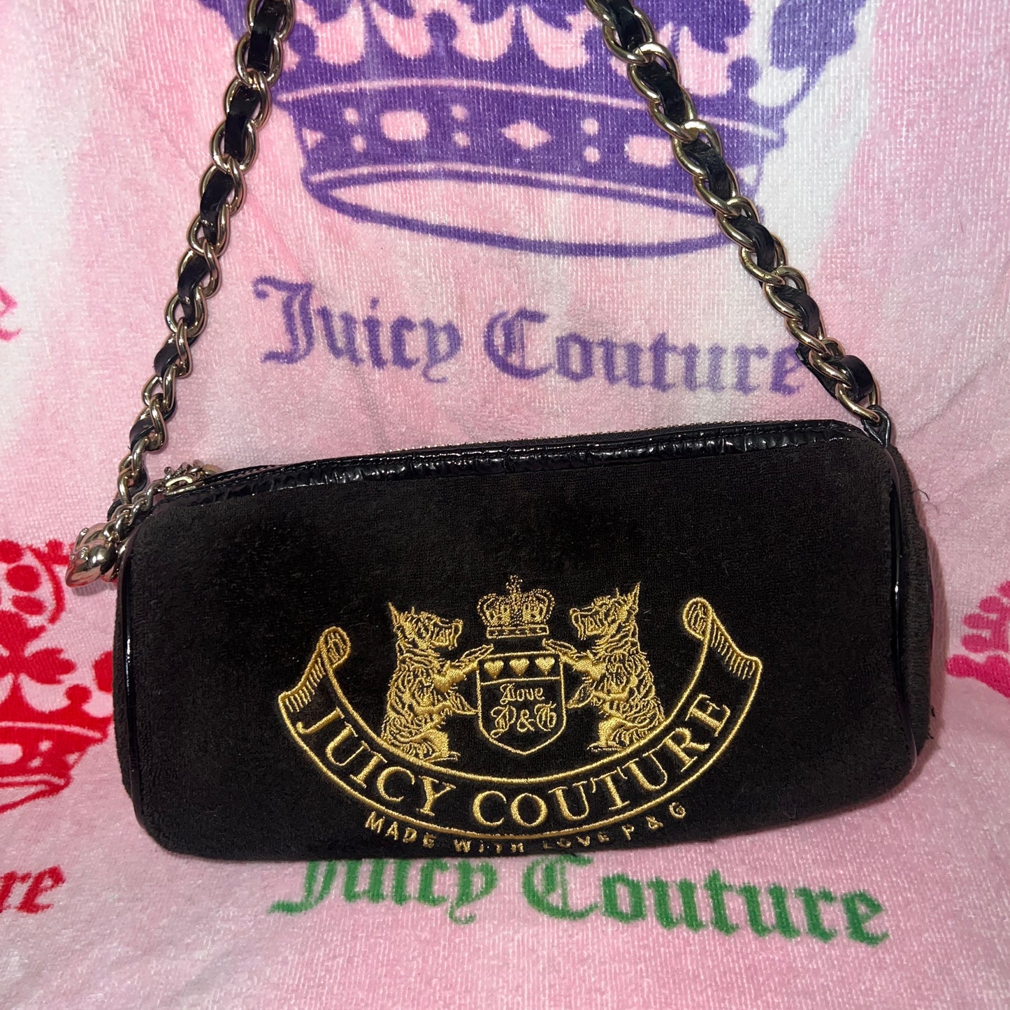 Vintage Black Juicy Couture Barrel Bag Purse Handbag Terry Cloth Y2K Scottie Dog