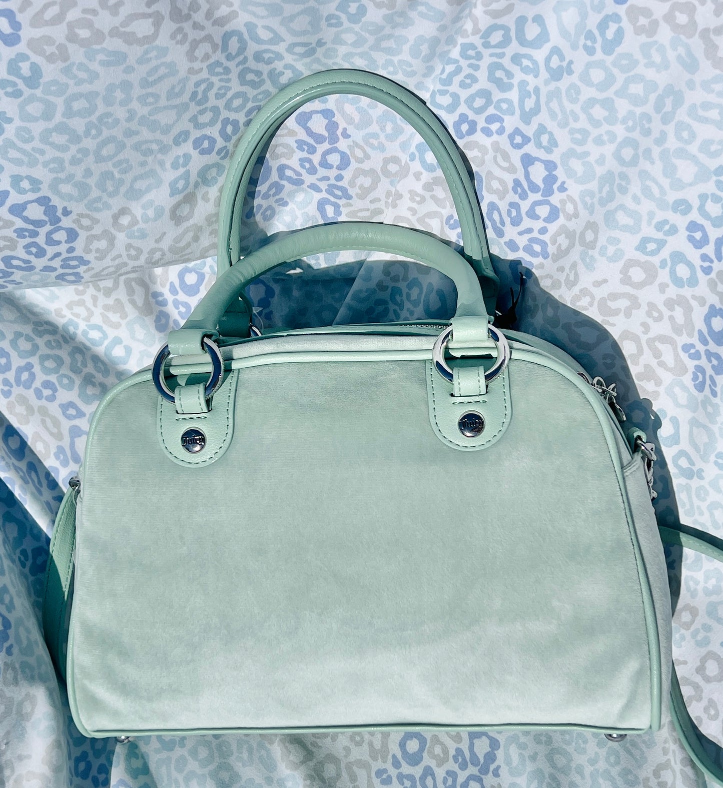 New Frosty Green Juicy Couture Purse Bowler Satchel Bag + Charm + Wallet Velour