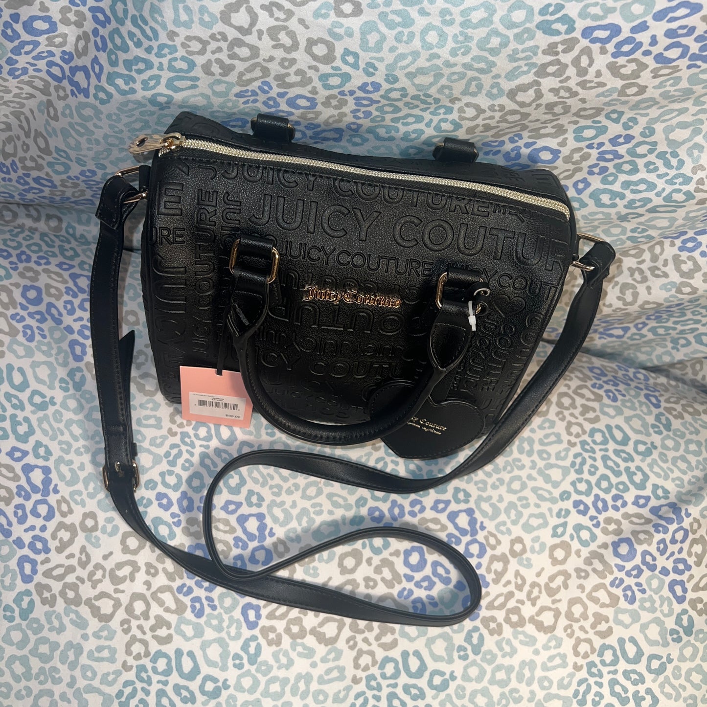 New Black Juicy Couture Purse Licorice Satchel Barrel Bag MSRP $99 Embossed
