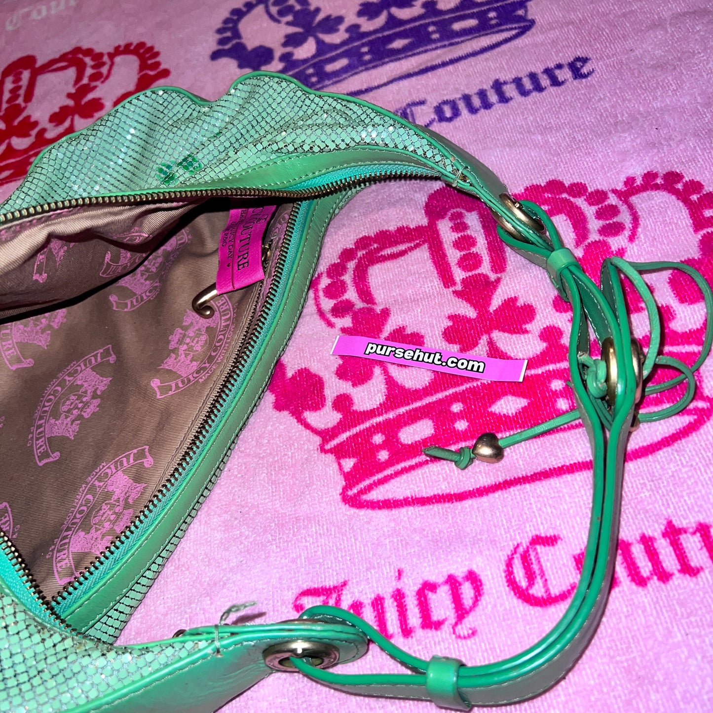 Vintage Rare Green Juicy Couture Purse Satchel Bag Handbag Y2K Viva La Juicy