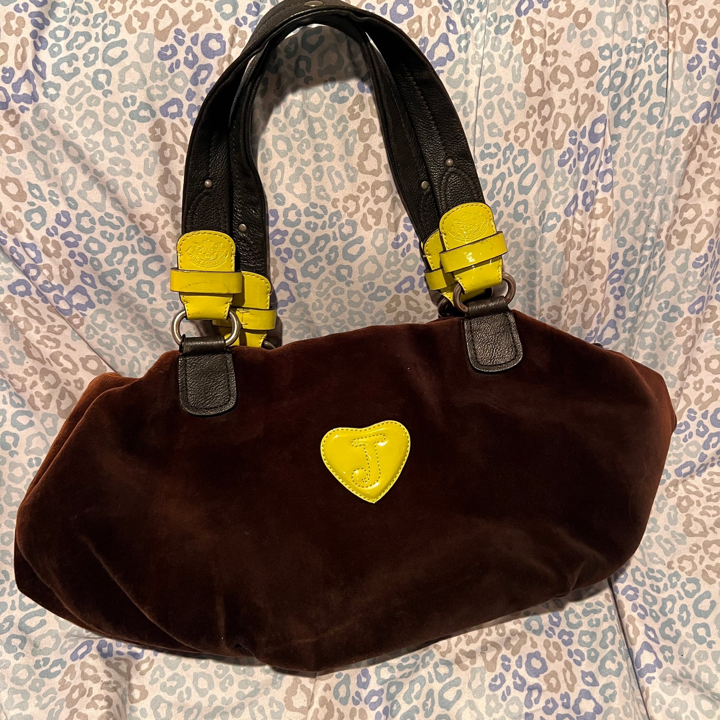 Vintage Yellow Black Juicy Couture Purse Tote Bag Handbag Velour Y2K Scottie Dog