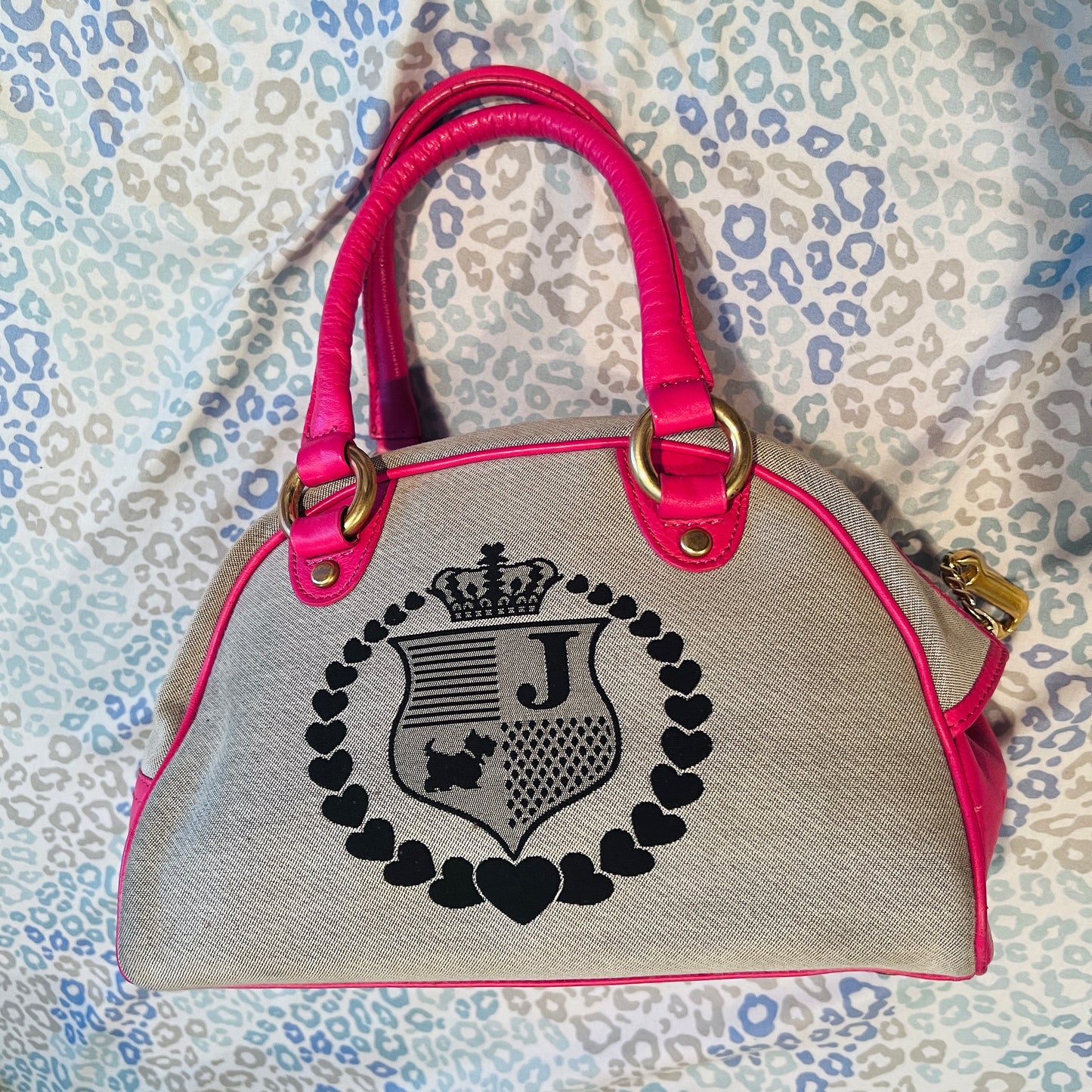 Vintage Pink Grey Juicy Couture Bowler Bag Handbag Purse Satchel Scottie Dog Y2K