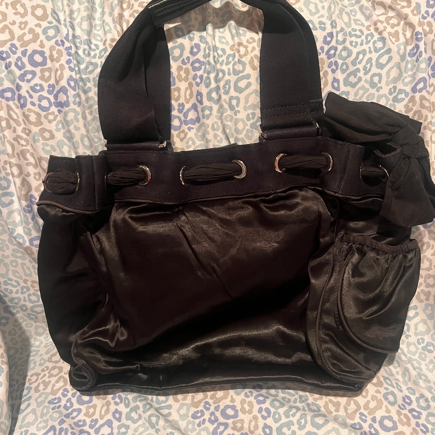 Vintage Black Juicy Couture Purse Tote Bag Handbag Daydreamer Y2K Satin McBling