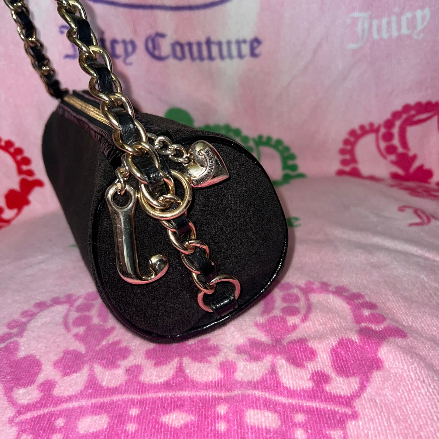 Vintage Black Juicy Couture Barrel Bag Purse Handbag Terry Cloth Y2K Scottie Dog