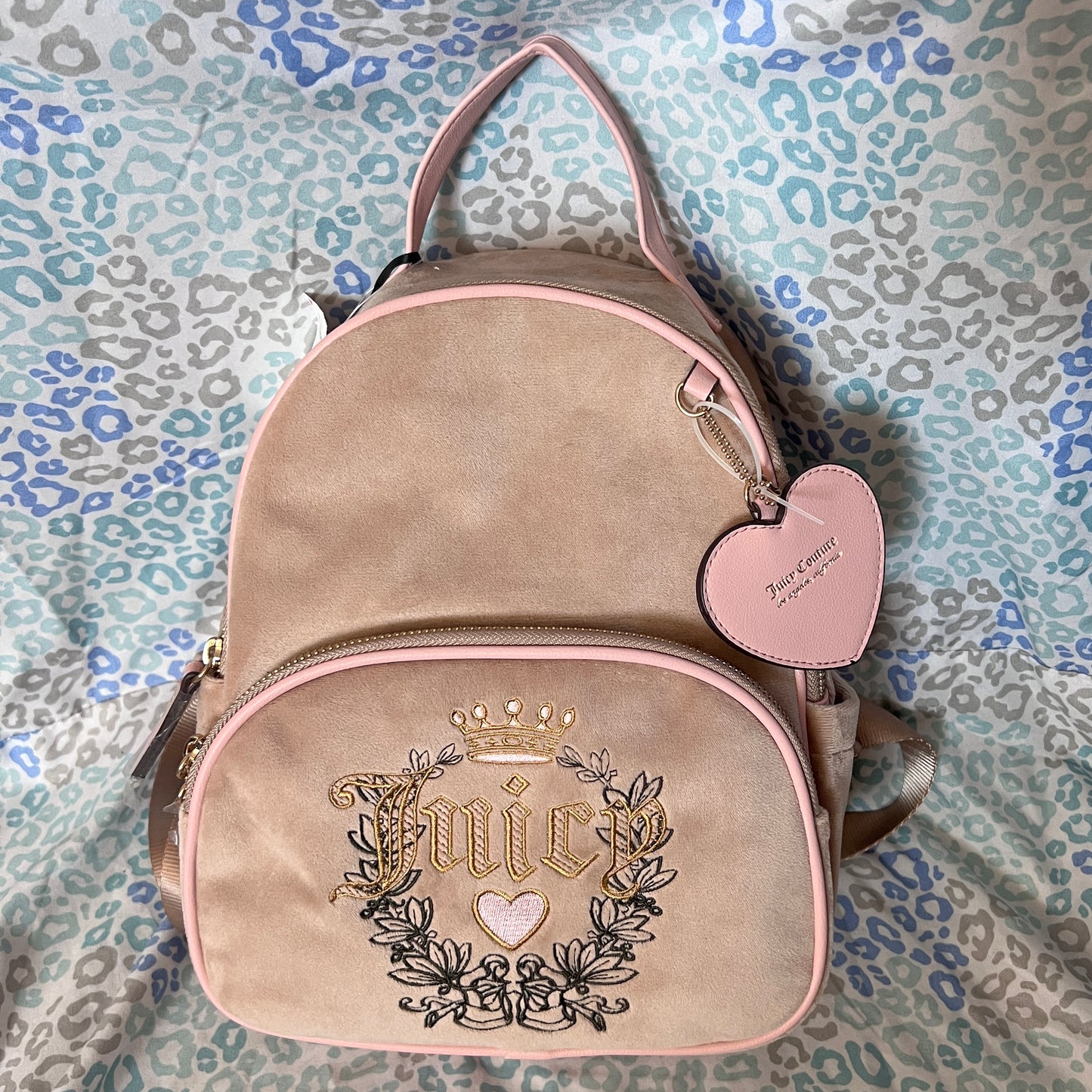 New Pink Tan Juicy Couture Backpack Purse Bag Velour Vintage Style