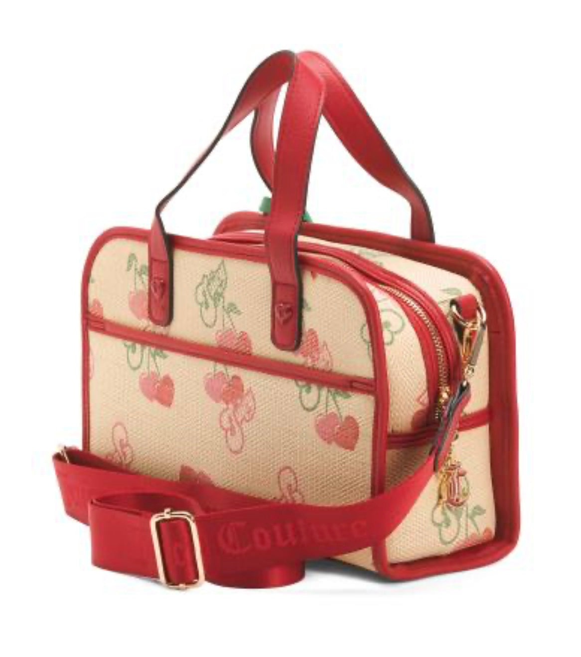 New Tan Red Juicy Couture Purse Bag Handbag Wicker Cherry Crossbody