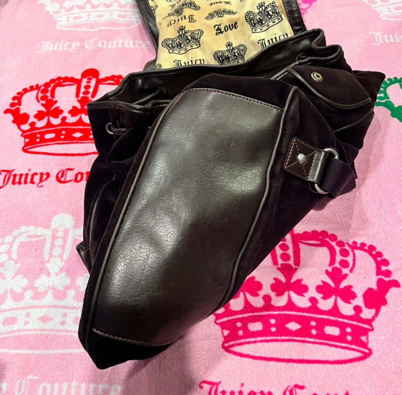 Vintage Black Juicy Couture Backpack Purse Bag Velour Juicy Couture University