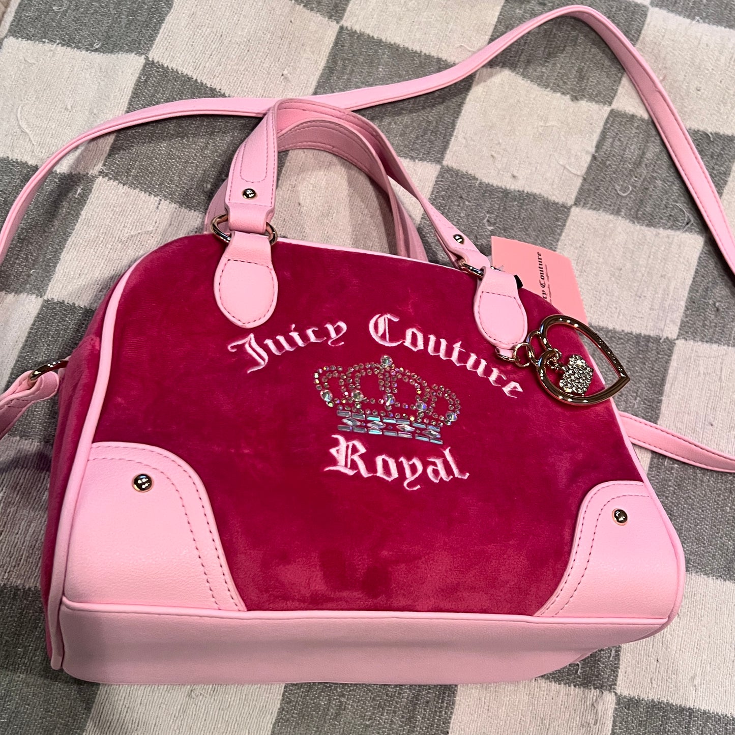 New Pink Juicy Couture Purse Bowler Satchel Bag Velour Vintage Y2K Juicy Royal