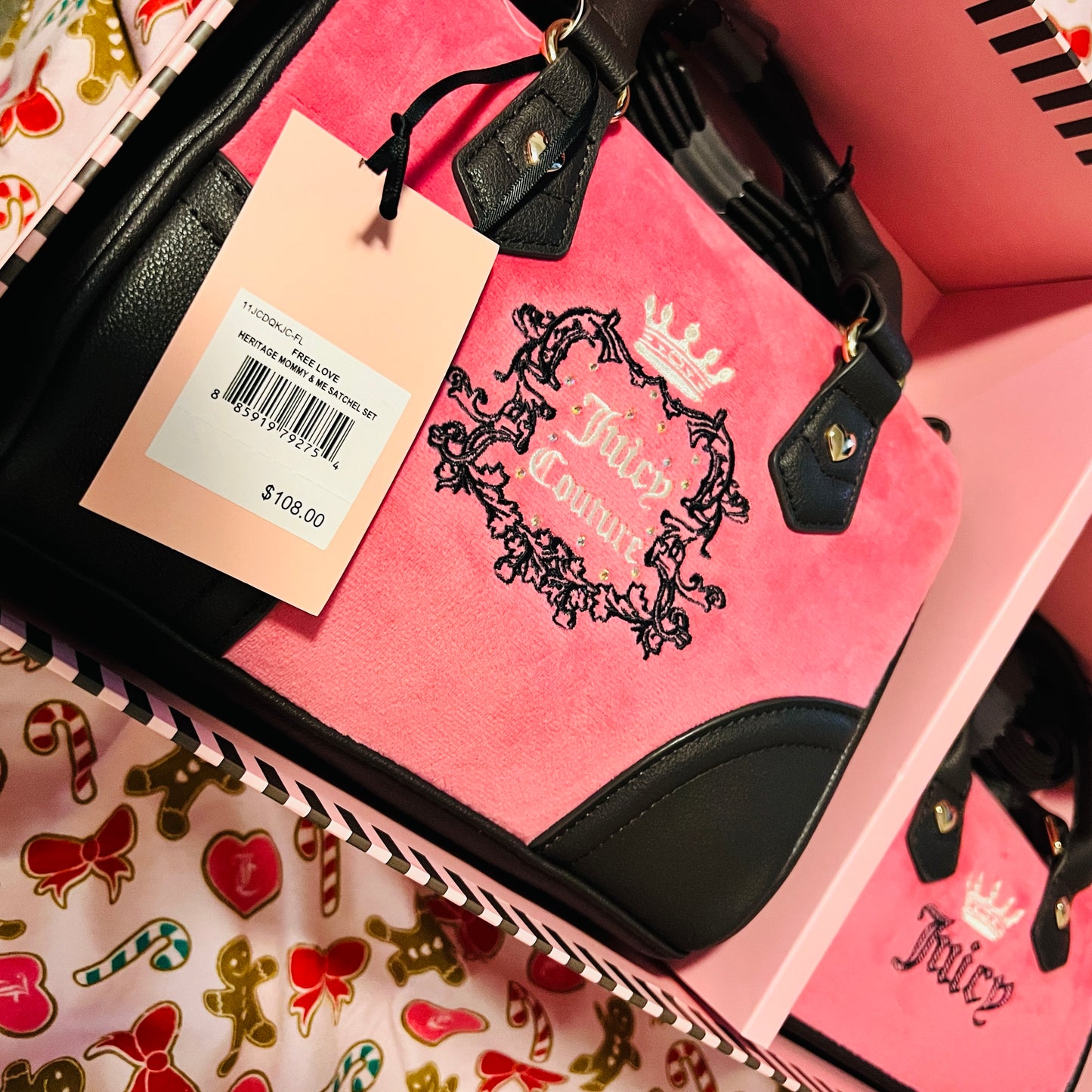 New Pink Juicy Couture Purse Set of 2 Mommy & Me Satchel Crossbody Bags Velour