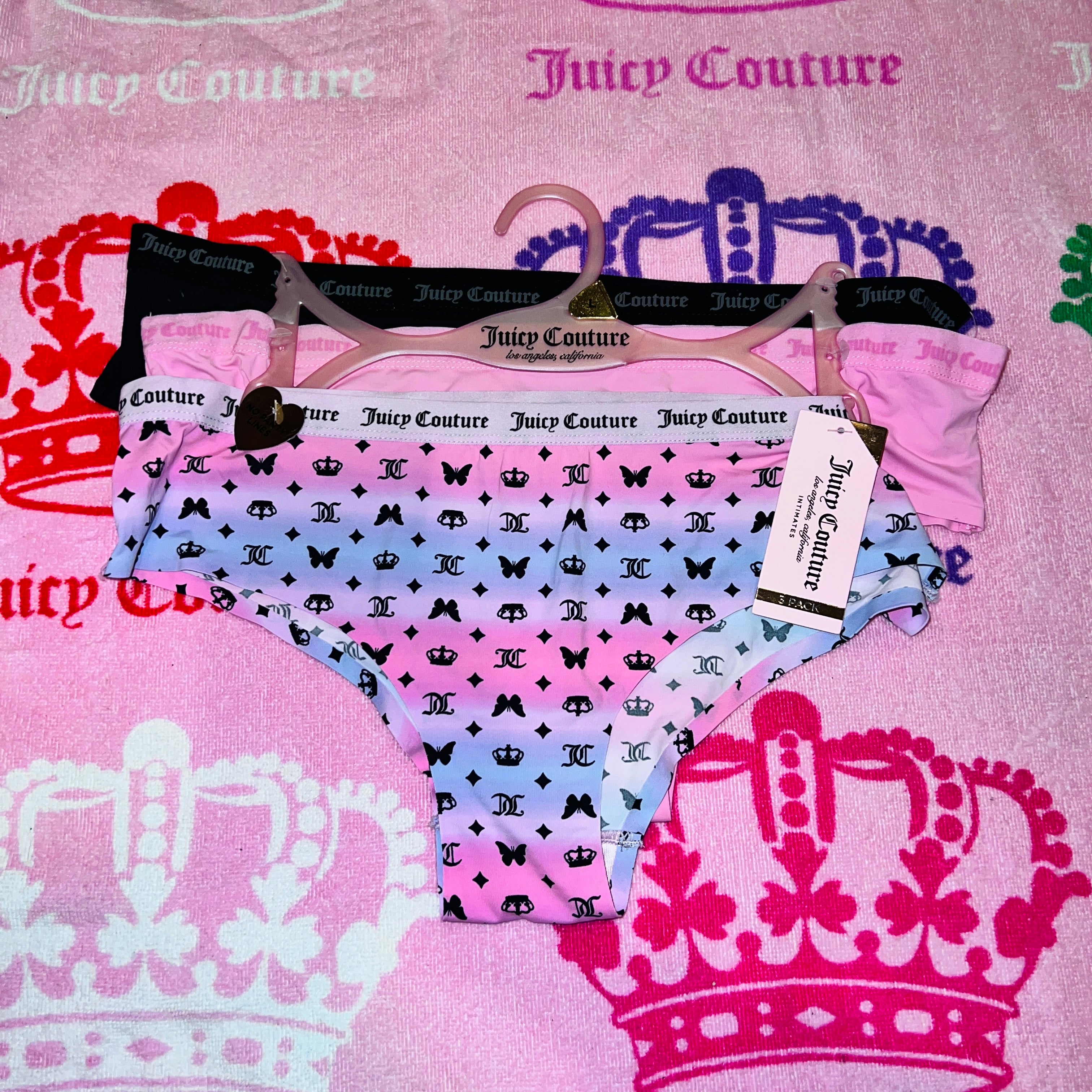 New Juicy Couture Underwear 3 Pack Size Large - Pink Cherry Print, Red,  Black 