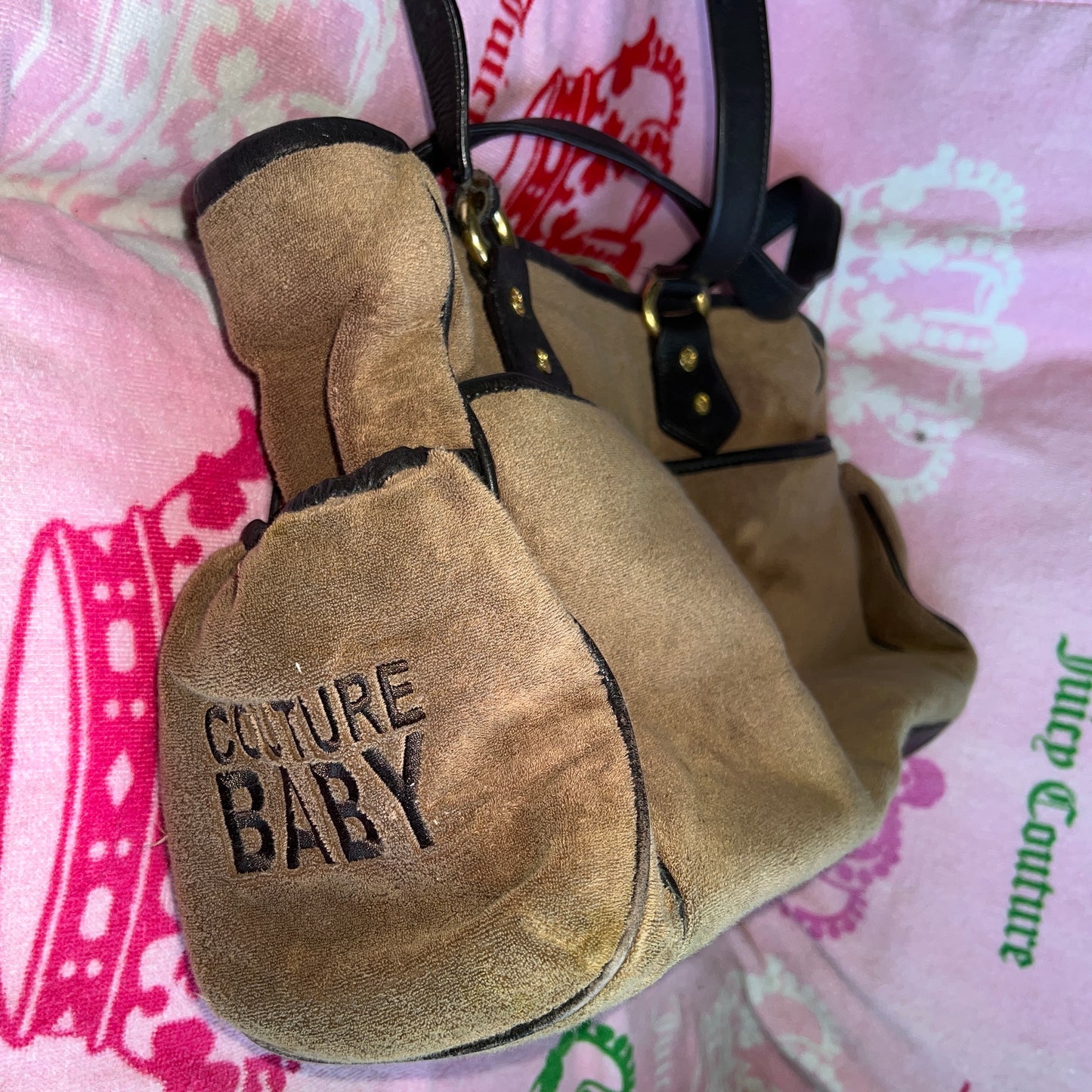 Vintage Brown Juicy Couture Handbag Purse Diaper Tote Baby Bag Y2K Terry Floral