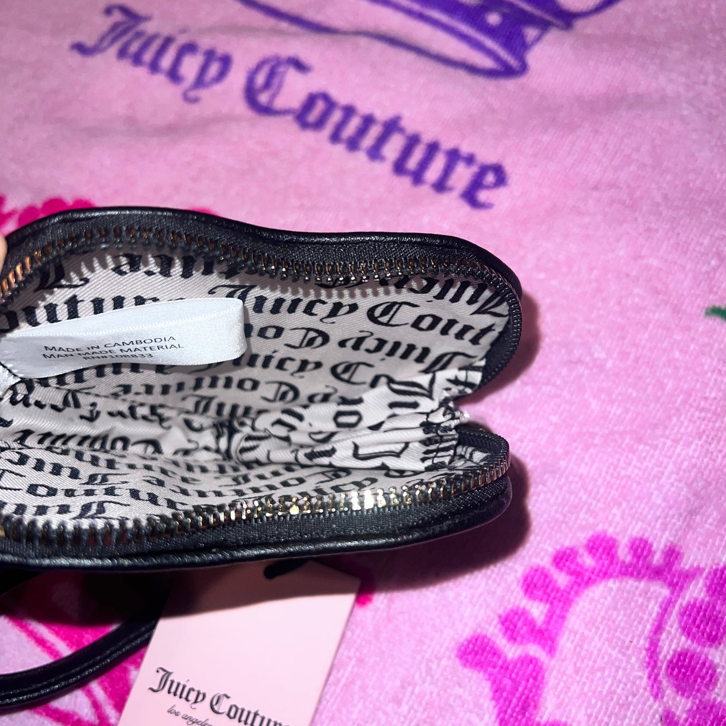 New Black Juicy Couture Heart Wallet Pouch Clutch Zip Around