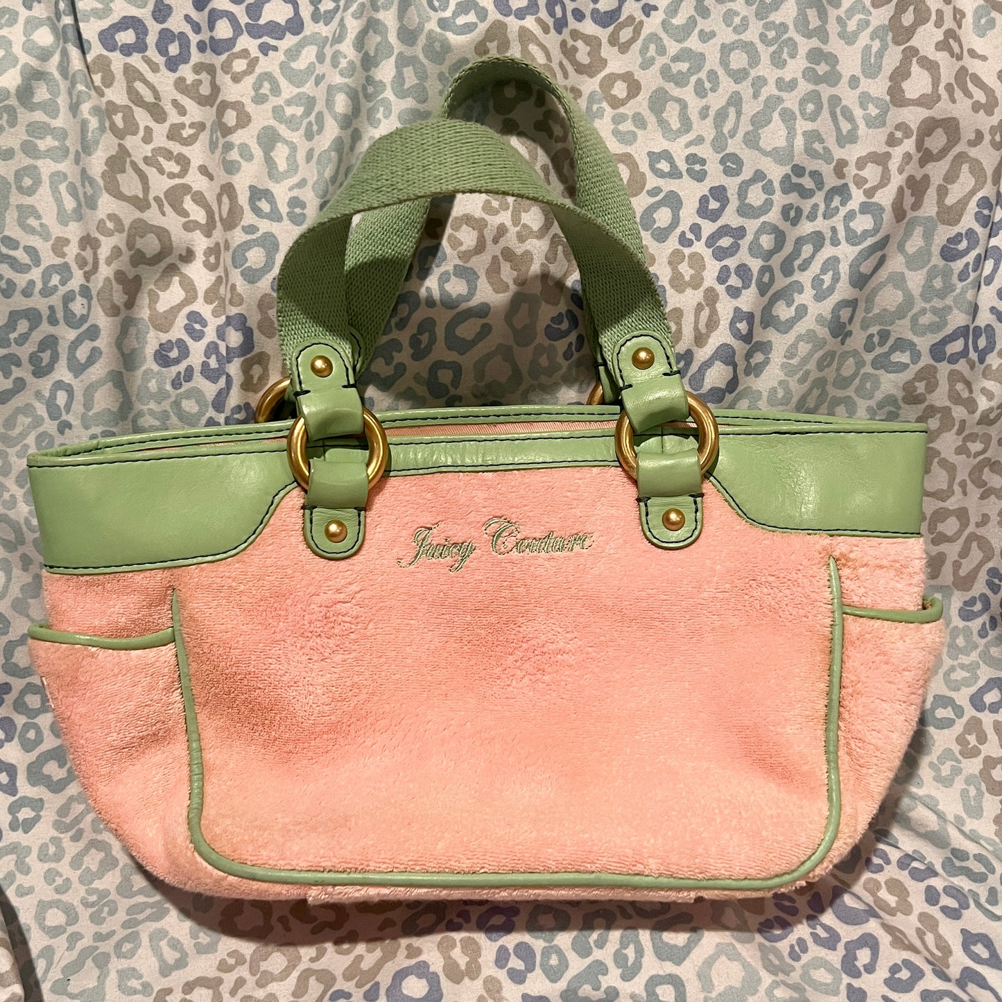 Vintage Green Pink Juicy Couture Bag Purse Handbag Terry Cloth Juicy Girls Rule